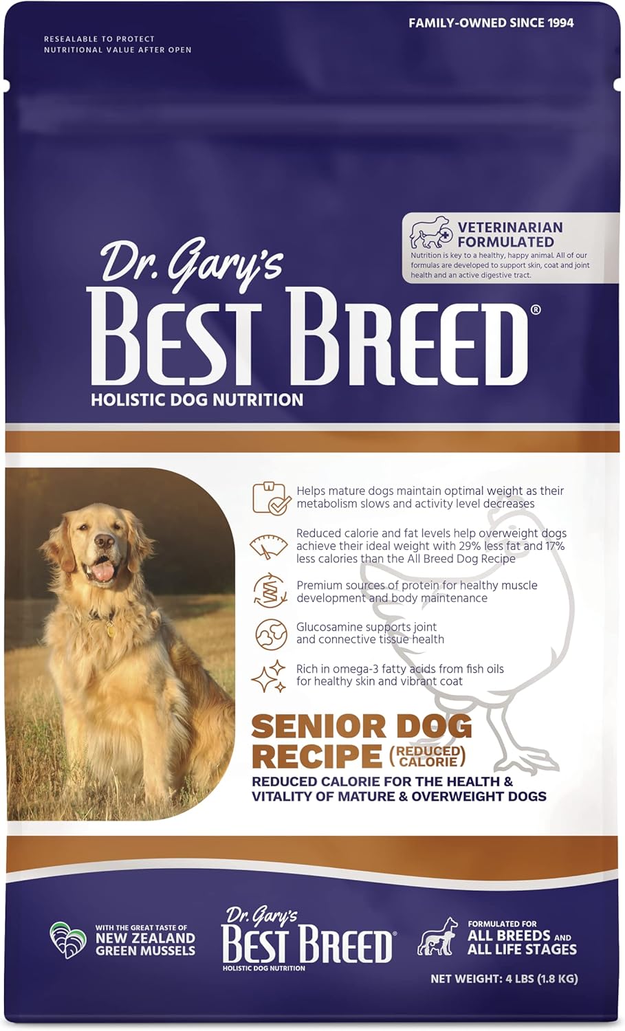 Best Breed Dr. Gary's Senior Dog Recipe, Reduced Calorie Dry Dog Food for Senior & Overweight Dogs, All Breeds, 13 lb. Bag