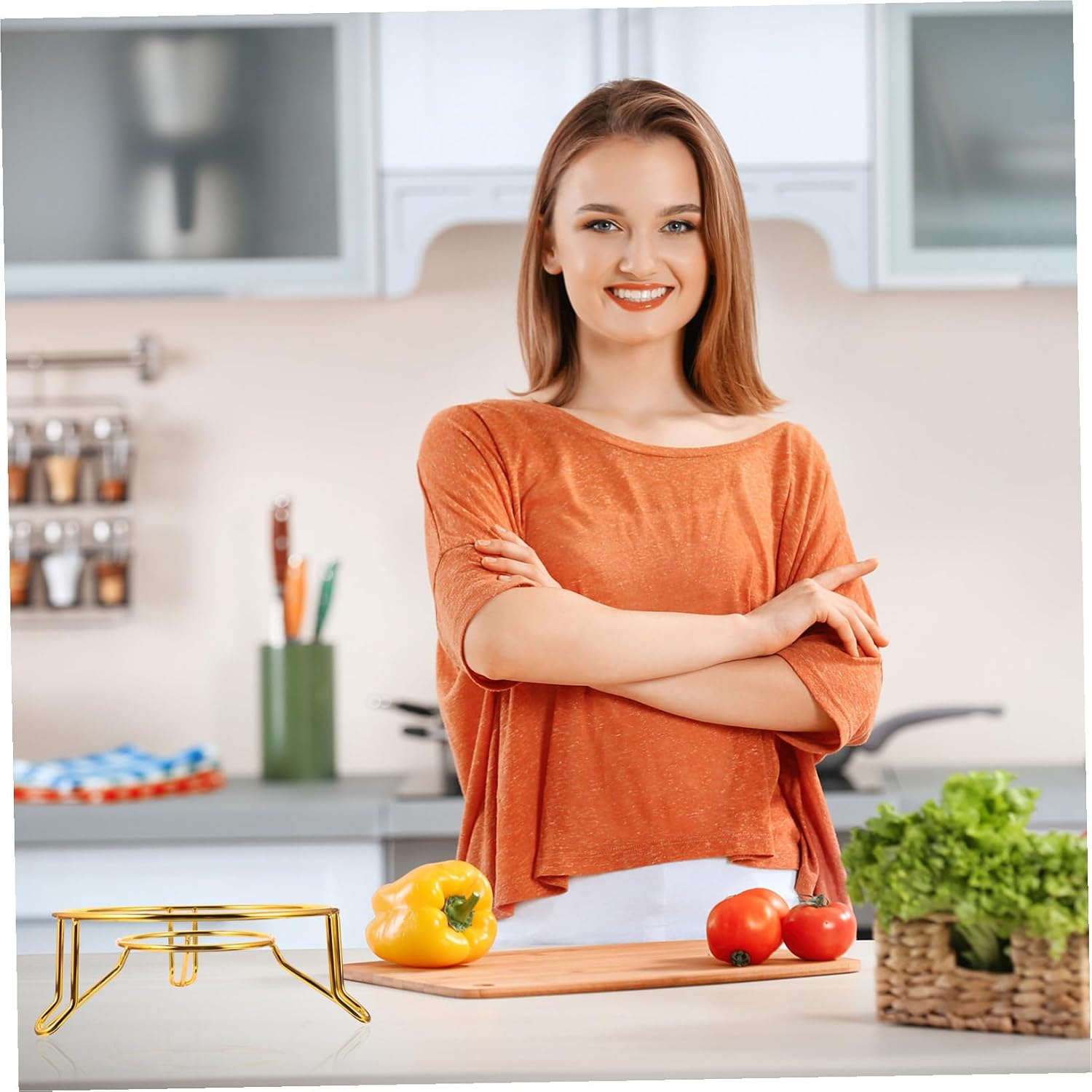 SMASOLO Alloy Pot Rack Heat-Resistant Table Pot Holder Kitchen Storage Rack Hot Dishes Stand for Cookware Organization