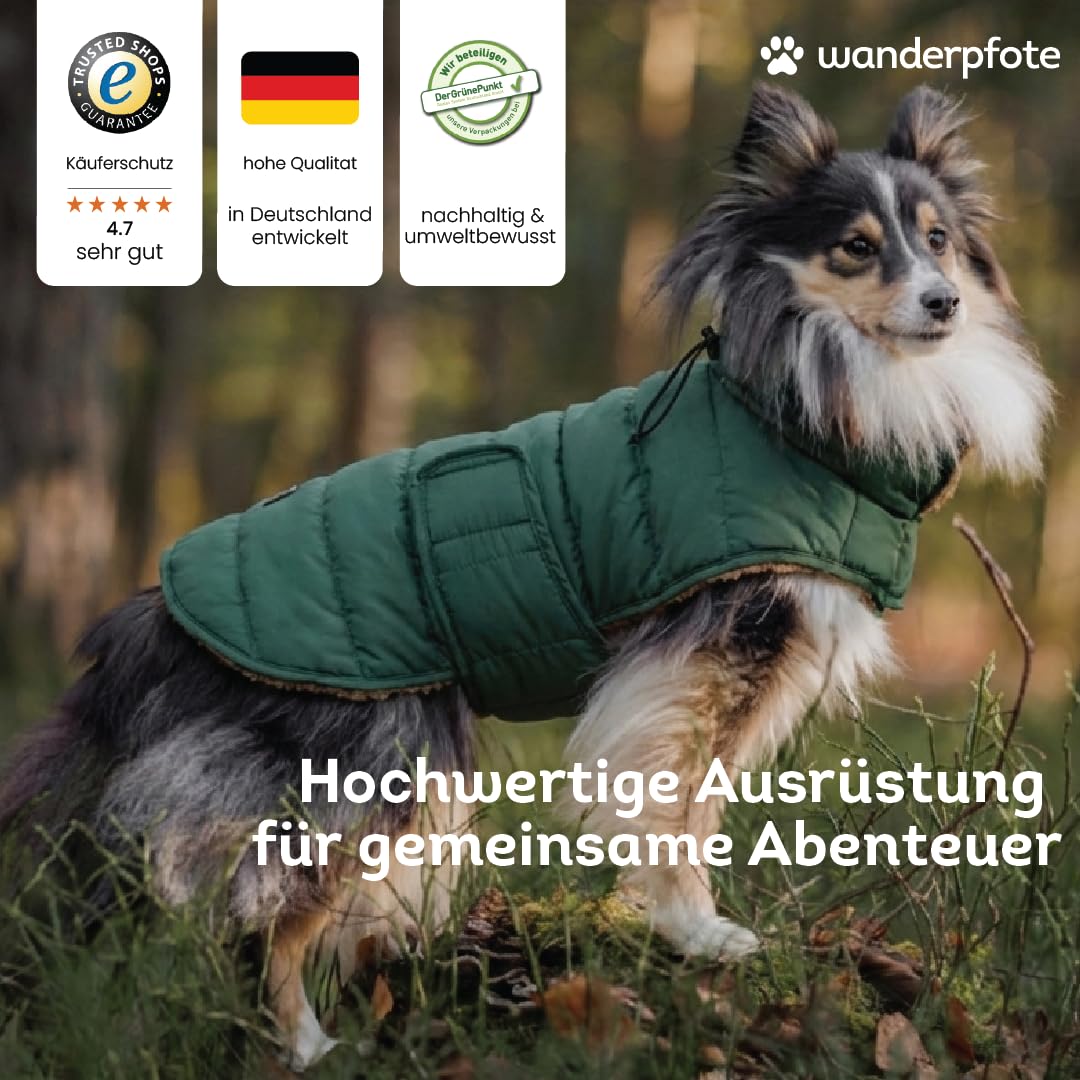 Hundemantel Beidseitig Tragbar, Puffer-Design – Cozy Sherpa Fell oder Moderne Puffer-Jacke - Wendbare Hundejacke, Hunde Wintermantel (Grün/Beige, 30)
