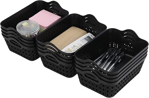 Miniatura 2 de Bandeja pequeña de plástico para almacenamiento de escritorio, color negro, 12 paquetes