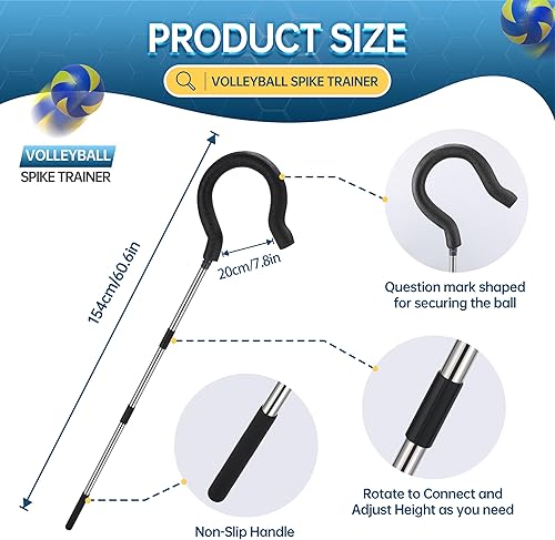 Miniatura 5 de Entrenador de púas de voleibol con altura ajustable y sensación de pelota real, equipo de entrenamiento de golpeo para practicar pinchos, saltar y