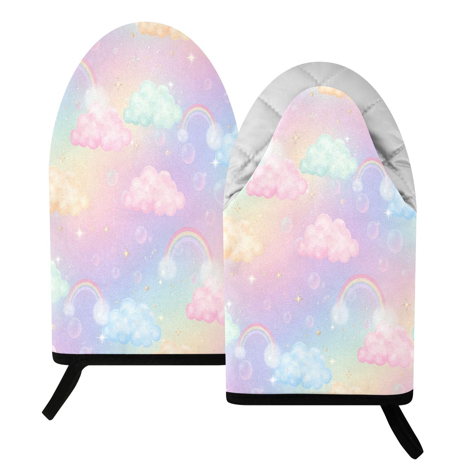 BURSTDDY Rainbow Clouds Oven Mitt,Heat Resistant Kitchen Mitts for Cooking