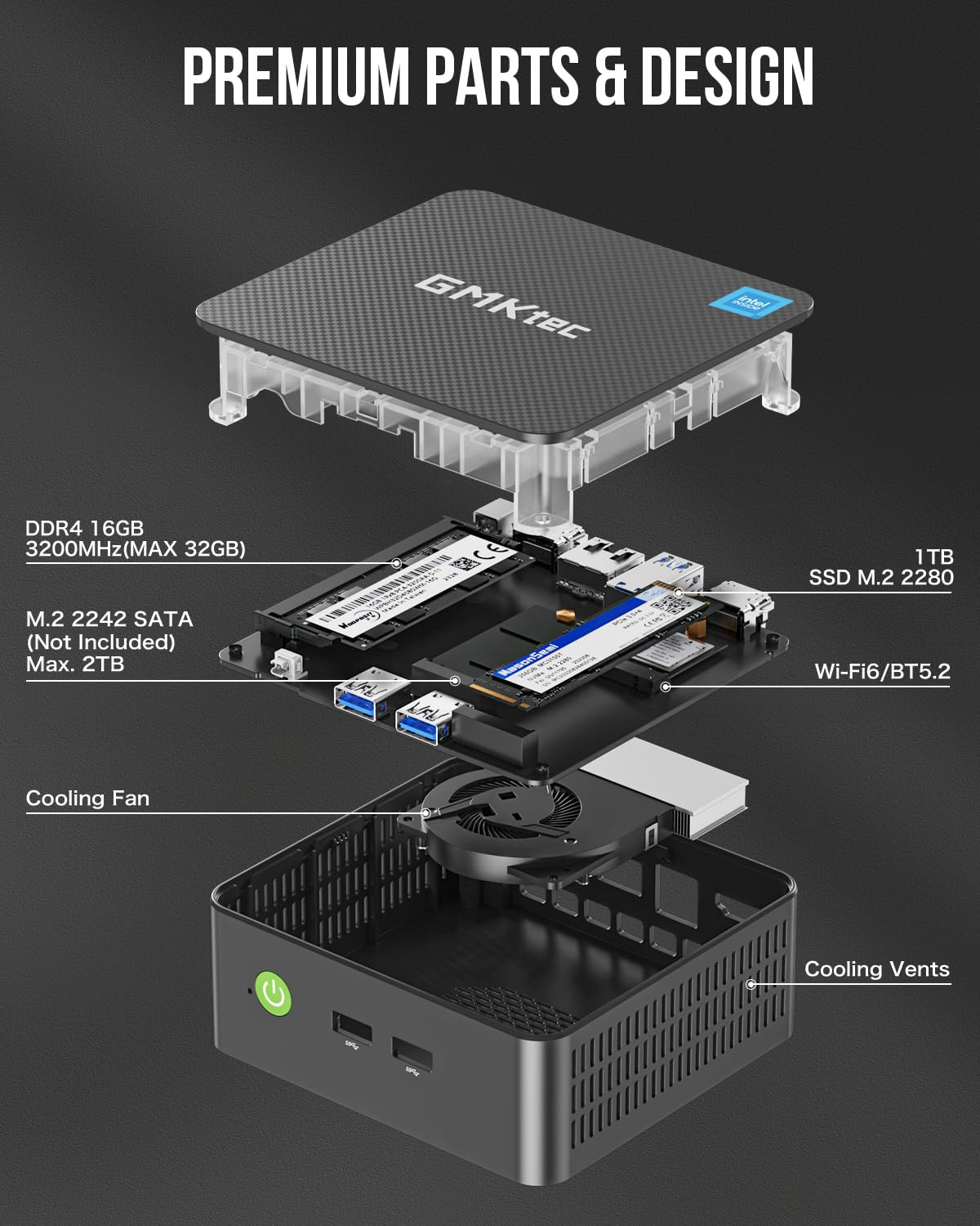 GMKtec Mini PC Intel N100 (Turbo 3.4GHz) 16GB DDR4 1TB PCIe M.2