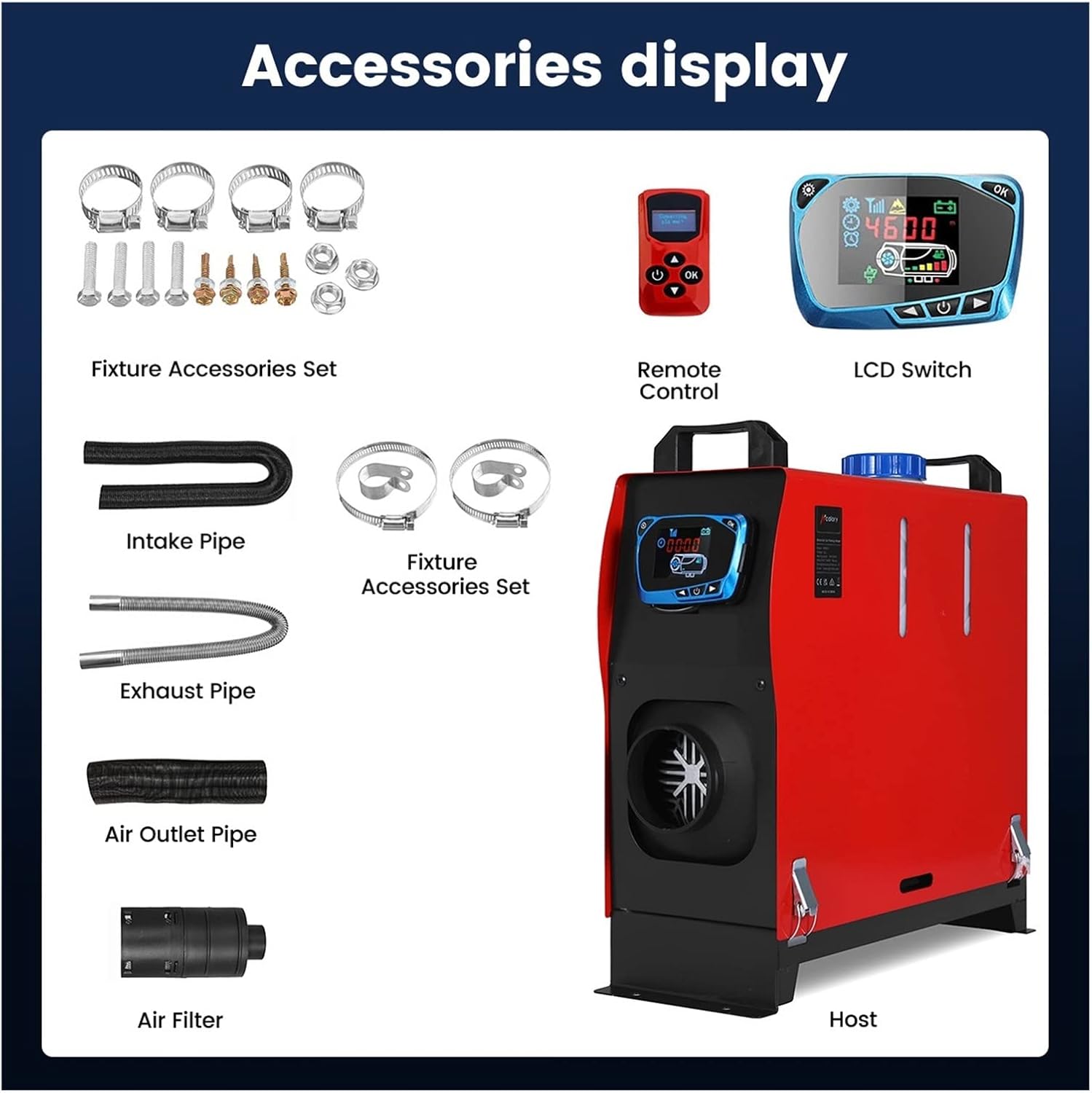 Automobile Heater Diesel Air Heater 5-8KW 12V Car Heating Single Hole Car Heater LCD Switch+Remote Parking Warmer for Car RV Automobile Heater Control Valve (Color : Black 5-8KW) : Automotive