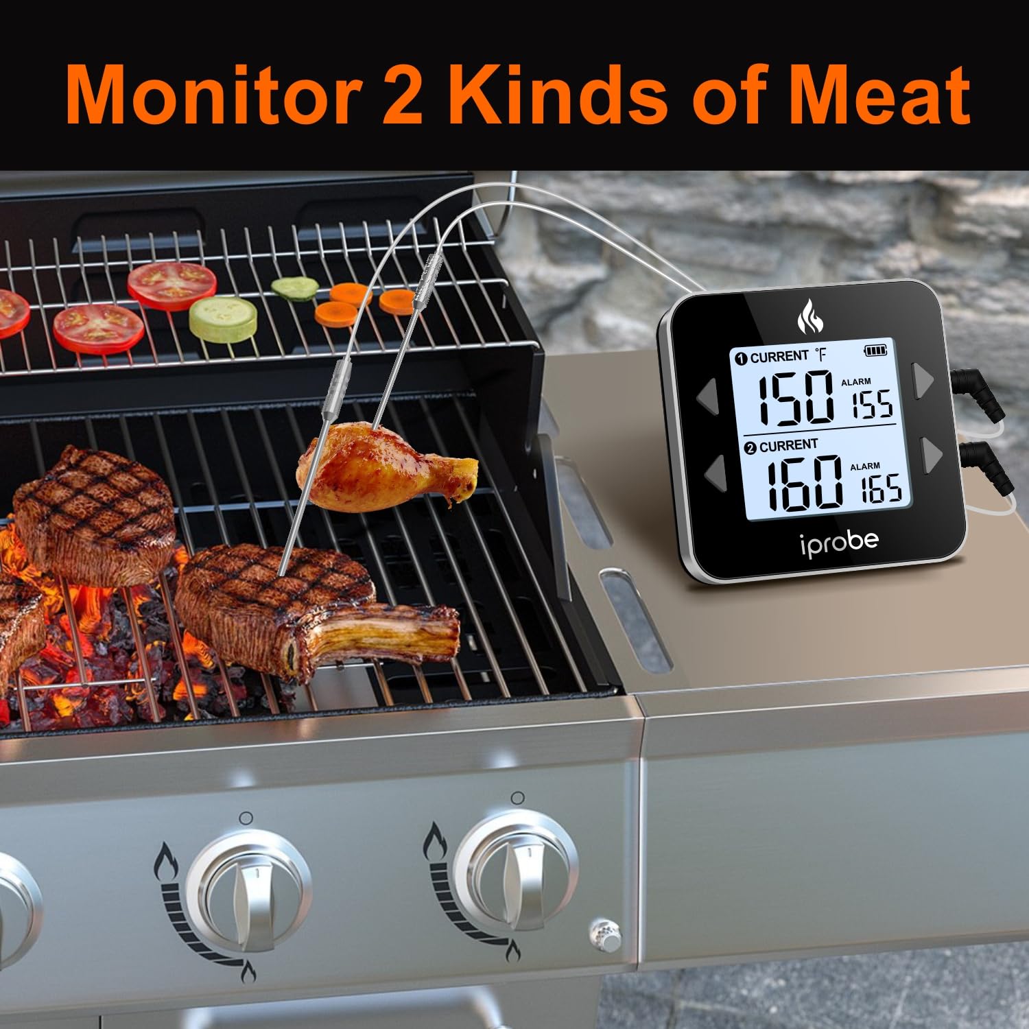 Dual Probe Rechargeable & Waterproof Digital Meat Thermometer for Food - Large LCD Backlight Cooking Thermometer for Kitchen Smoker Oven Grill BBQ Candy