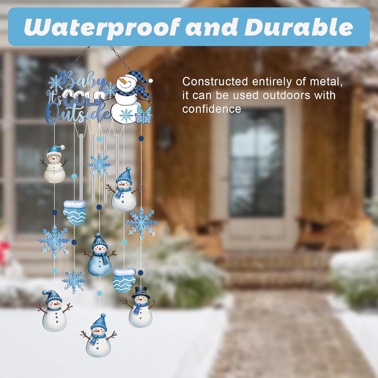 AVEKI Snowman Wind Chimes for Outside, 38'' Metal Christmas Wind Chimes with Double-Sided Painting, Outdoor Decor for Garden, Patio, Yard, for Family & Friends (Snowman) - Image 3