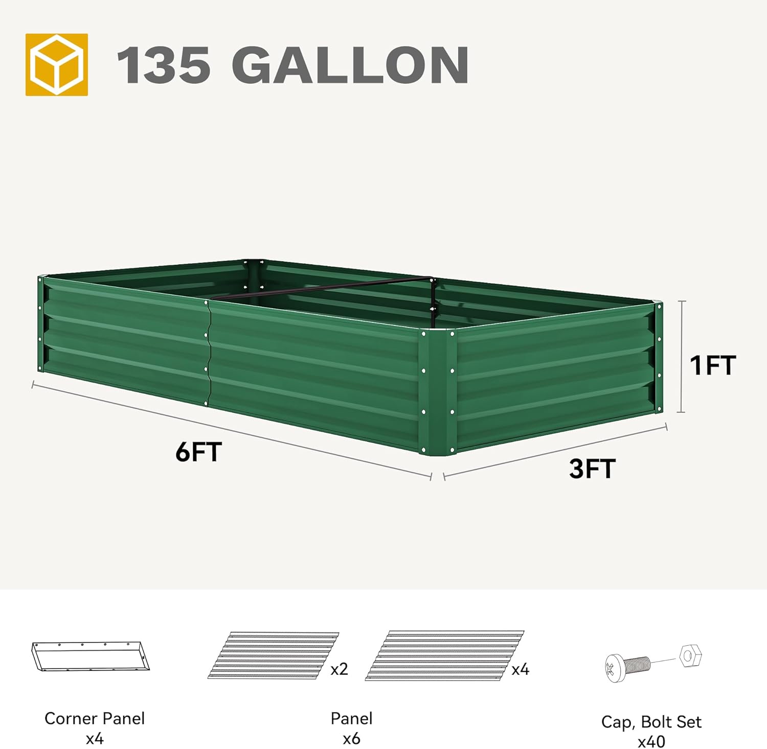 DWVO 2pcs 6 x 3 x 1 FT Raised Garden Bed Kit, Outdoor Galvanized Flower Bed with Gloves, Large Metal Planter Box for Vegetables, Flowers, Herbs, Fruits, Green