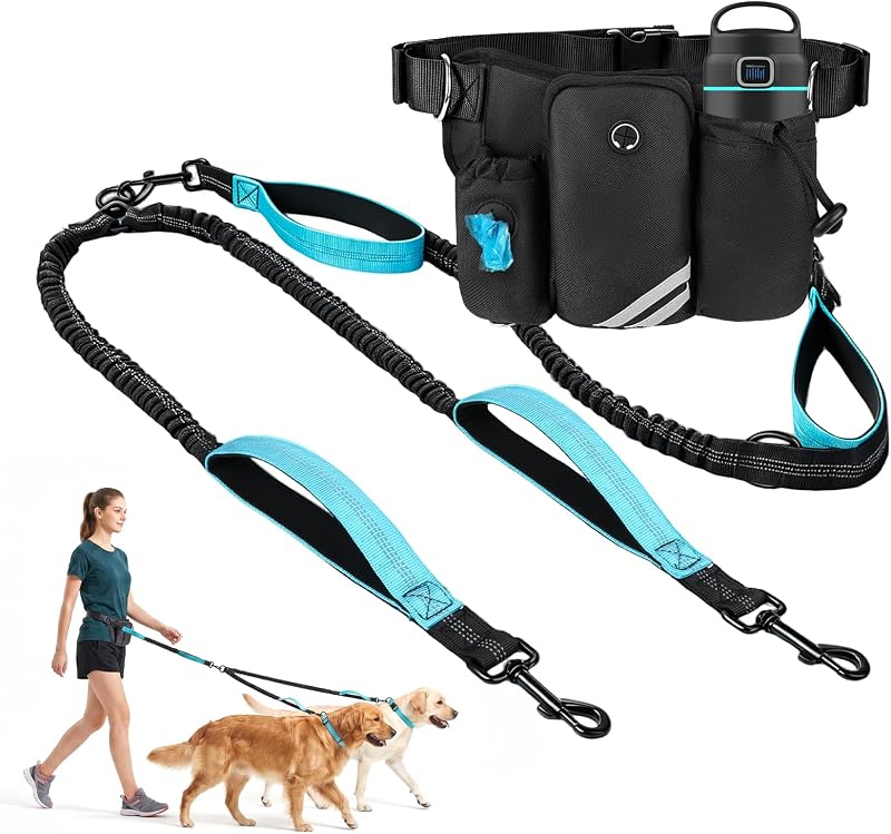 Guia Dupla Retrátil para Cães com Cinto de Cintura, Bungee e Detalhes Refletivos Arcolma – A-DDL-002
