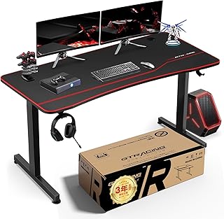 GTPLAYER ゲーミングデスク パソコンデスク「3年保証期間」pcデスク机 テレワーク デスクマット付き ゲーミングマウスマット 作業机 モニターアーム取付対応 幅140cm×奥行60cm 耐荷重100kg 炭素繊維天板 頑丈なフレーム安定 組立簡単 新開発作品 T02 (Red)