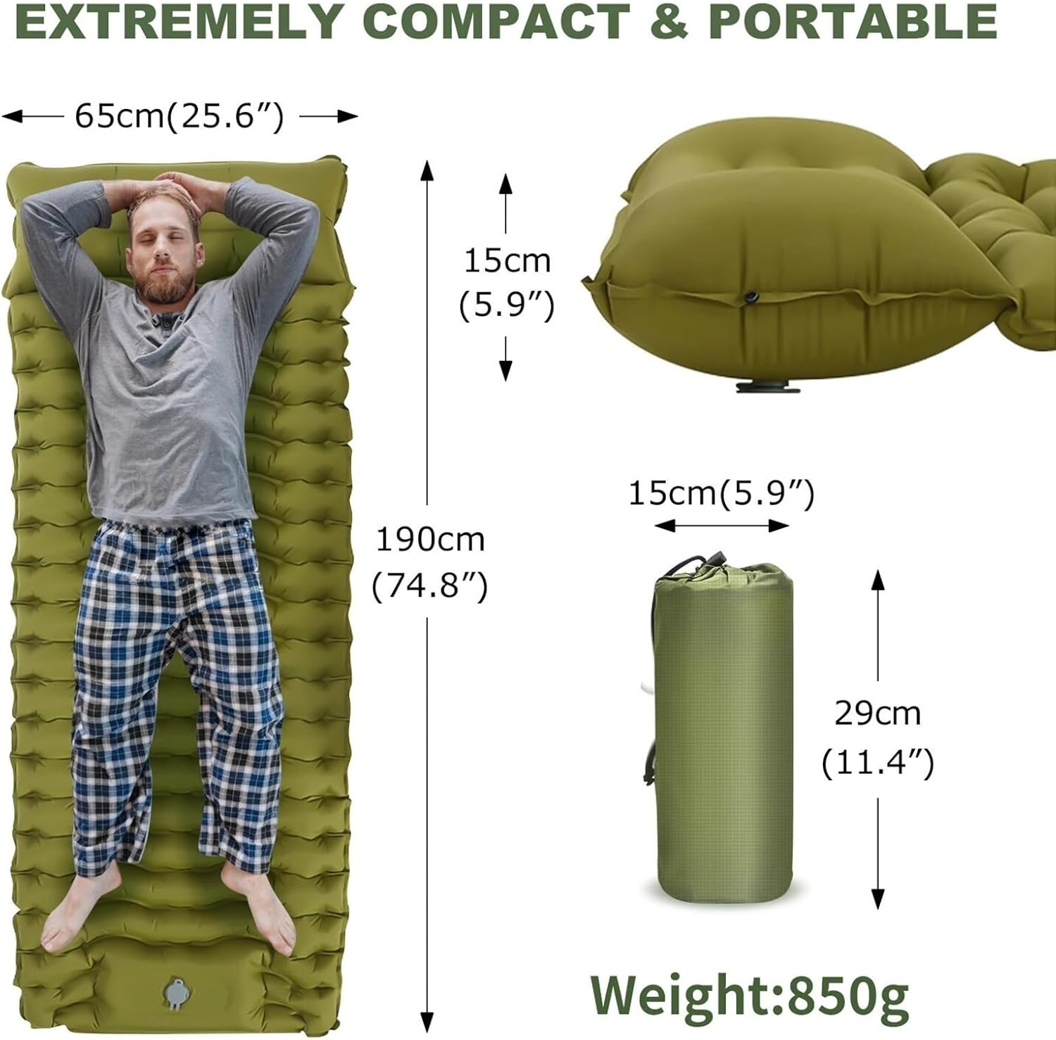 Thicken Camping Inflatable Mattress - Built-in Pillow & Pump Air Pad for Travel Hiking Climbing Outdoor(Blue)