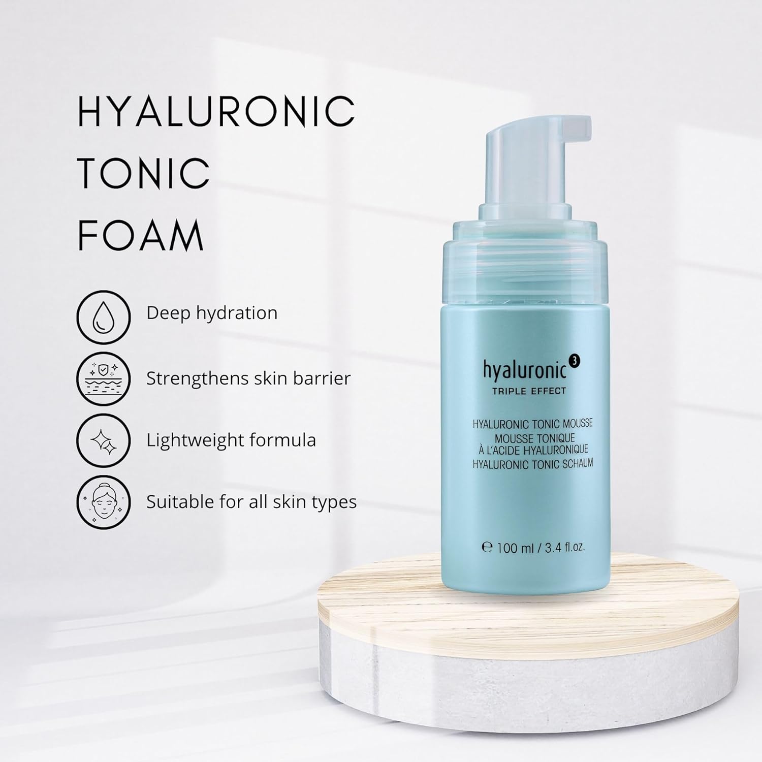 être belle Hyaluronic Triple Effect Tonic Mousse, Skin Care for Women, Hydrating Toner Foam, Made with Hyaluronic Acid, Witch Hazel & Kiwi Extract for All Skin Types, 100 mL