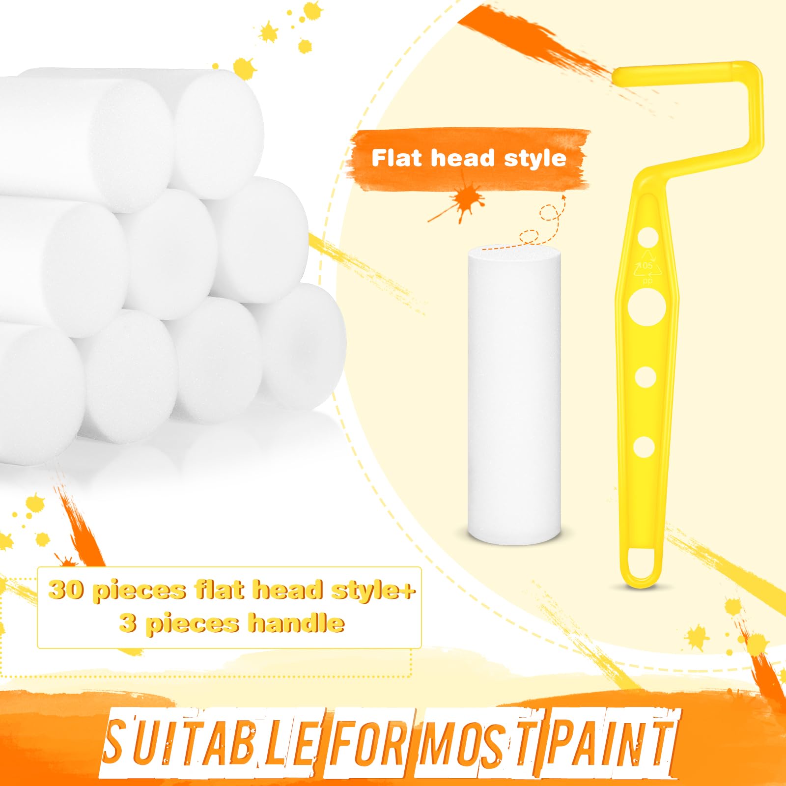 Lot de 3 rouleaux de peinture en mousse de 7,6 cm avec recharges de rouleau de peinture en mousse de 7,6 cm pour cadre de rouleau, mur, plafonds, fournitures de chambre