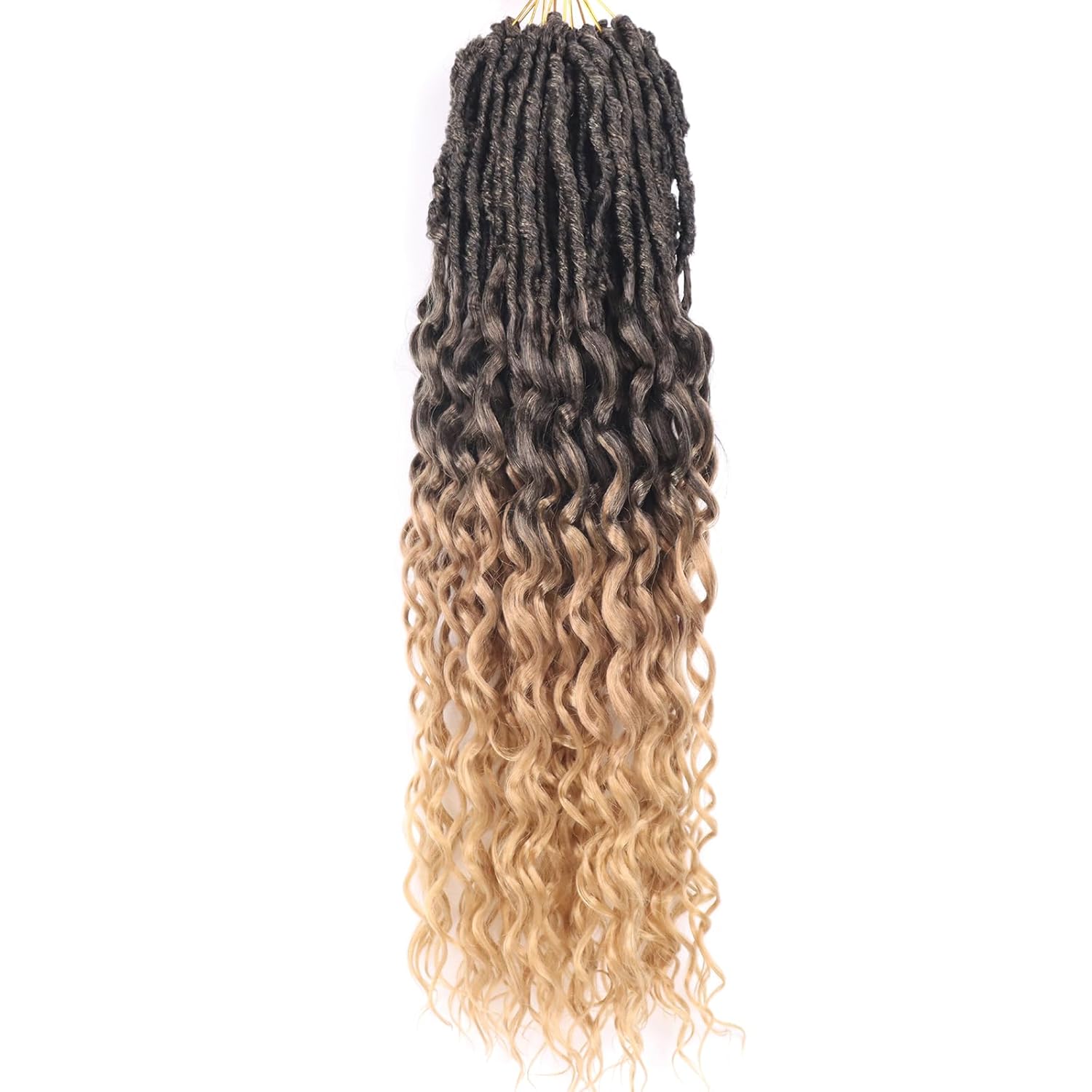 Deep Faux Locs Crochet Hair 30 Inch 8 Packs Goddess Locs Crochet Hair 1B3027 Soft Loc Faux Loc Crochet Braids with Curly Ends Prelooped Deep Wave Croceht Braids for Black Women(Black to Blonde)