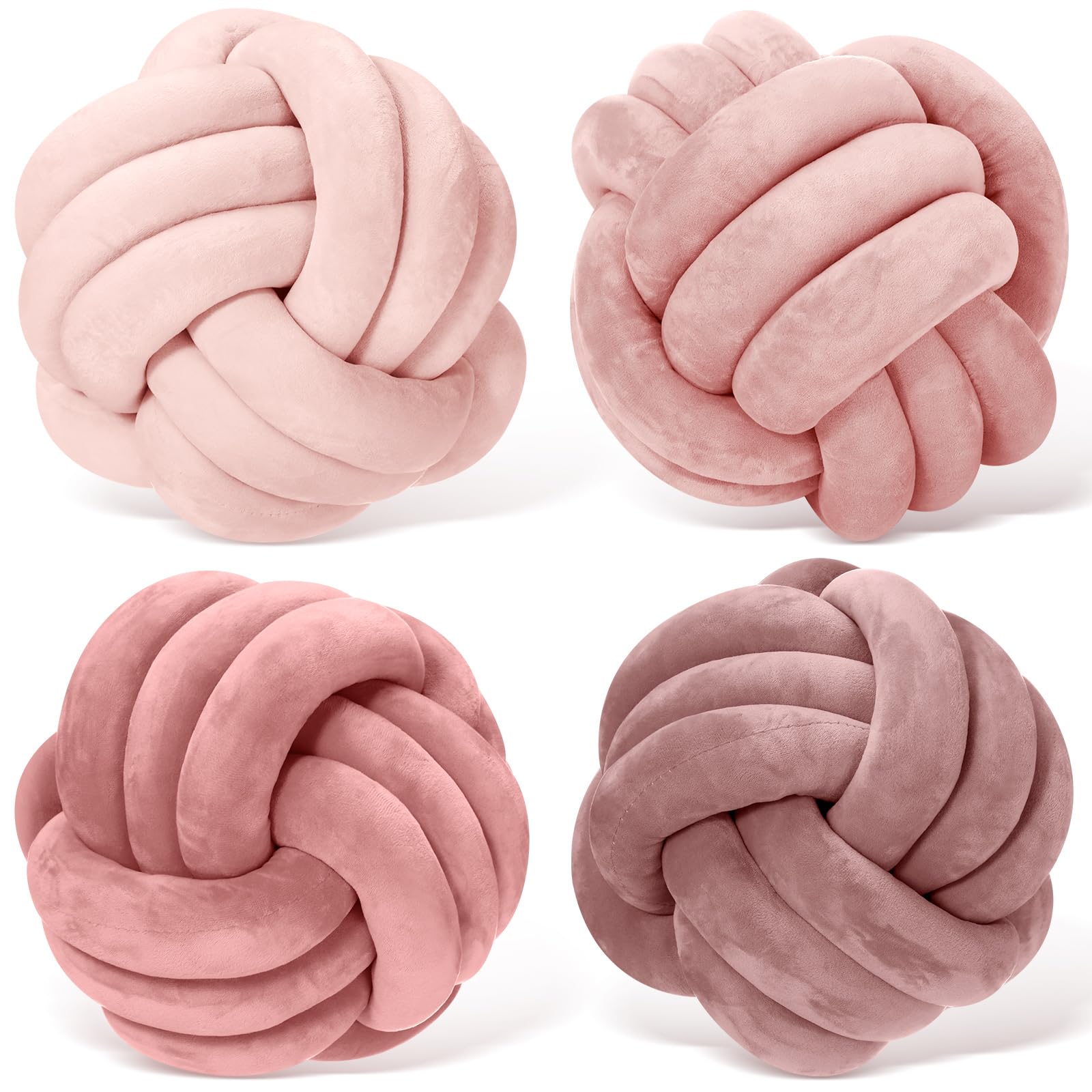 Yerliker 4 Pcs Knot Pillow Ball, 8.7 Inches Soft Home Decorative Round Throw Pillow Handmade Knotted Plush Accent Cushion Gifts for Nursery Decor Home