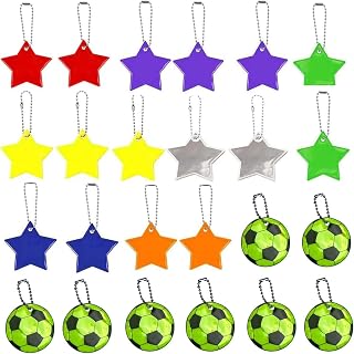 Yolistar 24 Stück Reflektor Anhänger Kinder, Sicherheitslichter für Rucksack & Fahrrad, 8 Fußball + 16 Stern Leuchtende Aufkleber, Praktische Mitgebsel für Kindergeburtstag 6 Jahre & Schulanfang