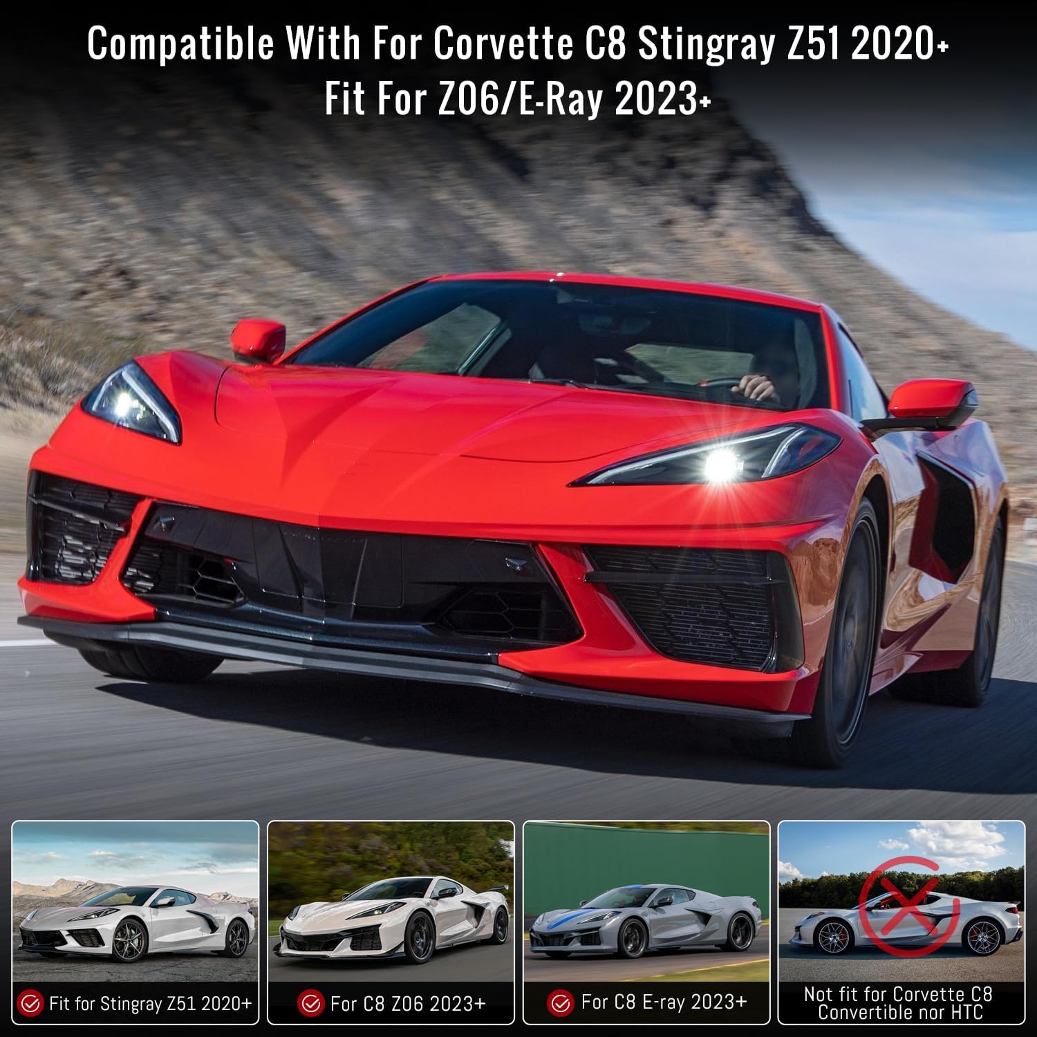 Rear Window Split Louver Panel Exterior Accessories Compatible with Corvette C8 Stingray Z51 Coupe 2020-2025,for C8 Z06 E-ray 2023-2025,Rear Engine Window Center Decor Molding Panel,Black