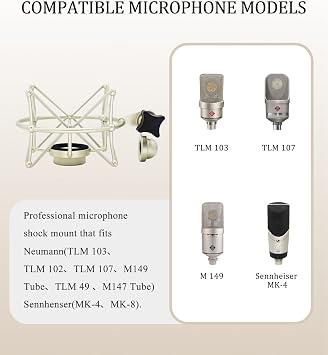 Shock Mount - Microphone Mount for K Neumann TLM 103 M147 Condenser Microphone, Silver