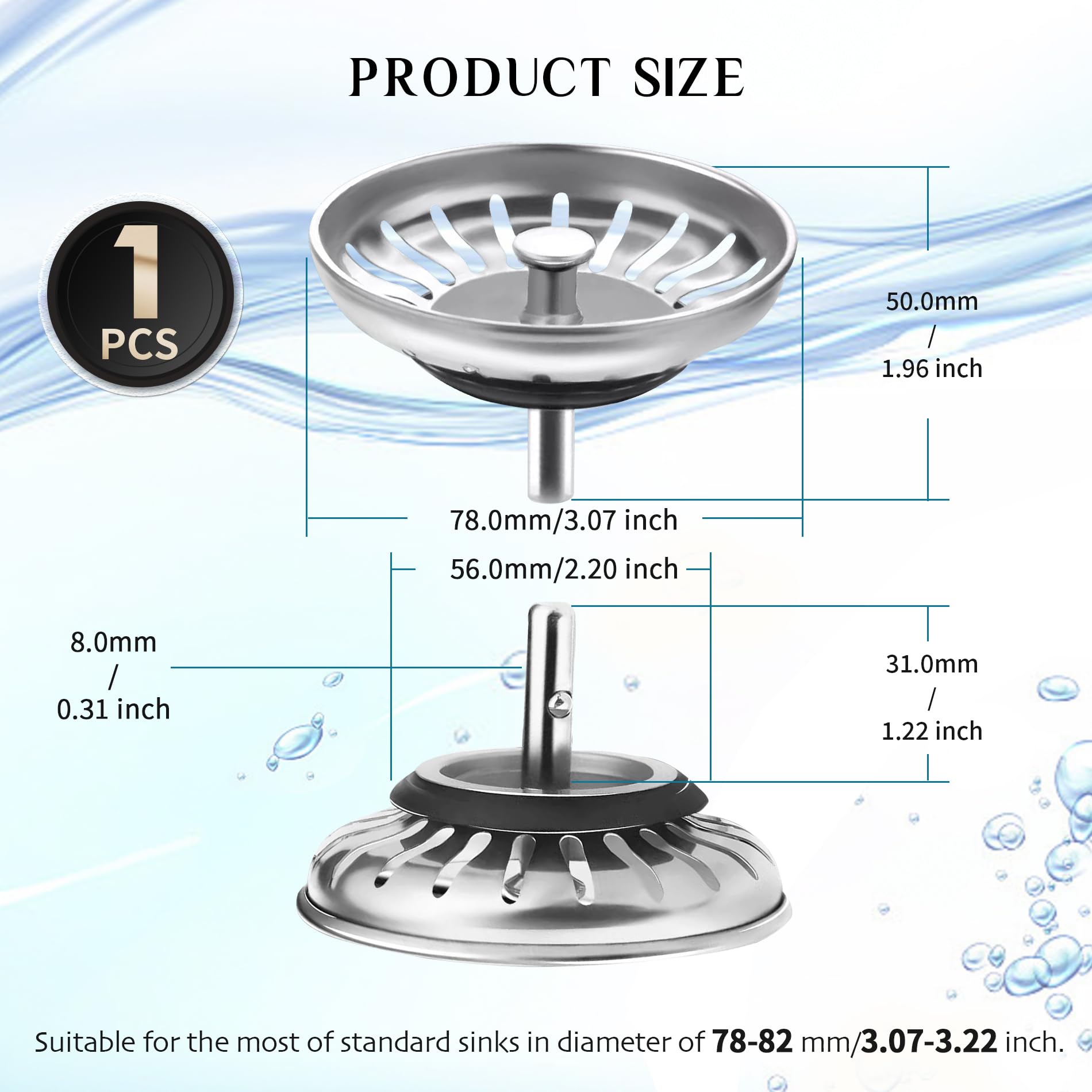 1 Pack Kitchen Sink Plug and Strainer,304 Stainless Sink Strainer Plug(Thickened version),for Kitchen or Bath Shower Basin Tray - Image 2