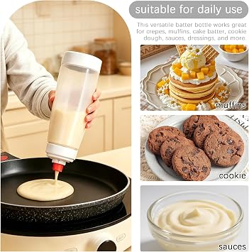 2 Packs 1000ml Pancake Batter Dispenser,Squeeze Pancake Dispenser | Mixer Bottle with Stainless Steel wire Ball and Blessing Card,Suitable for Pancakes,Cupcakes,Crepes,Waffle Muffins Qatayef