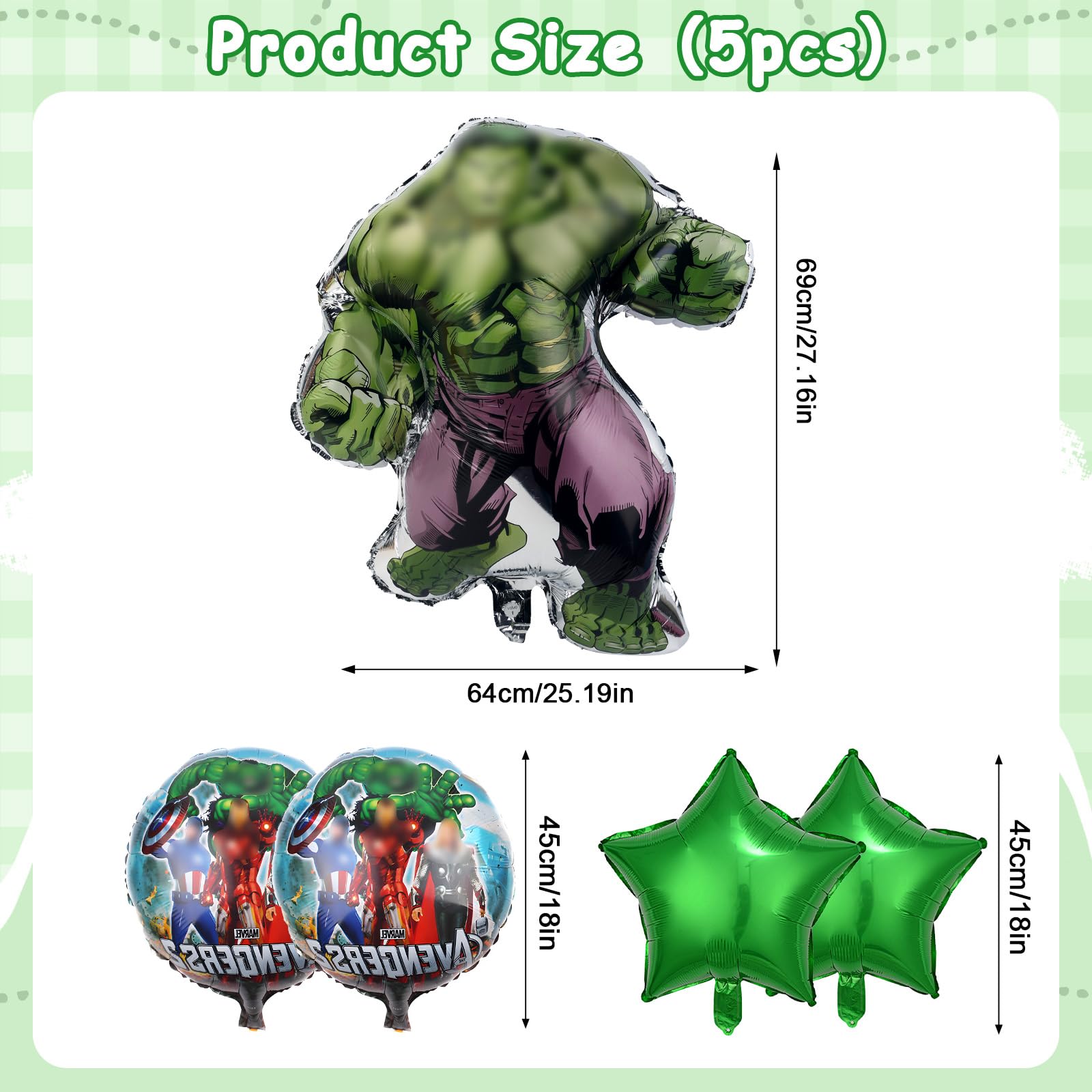5 Pezzi Set di Palloncini in Pellicola per Festa di Compleanno di Hulk, Decorazione per Compleanno dei Supereroi per Bambini, Set di Palloncini da Cartone Animato per Bambini Ragazzi e Ragazze