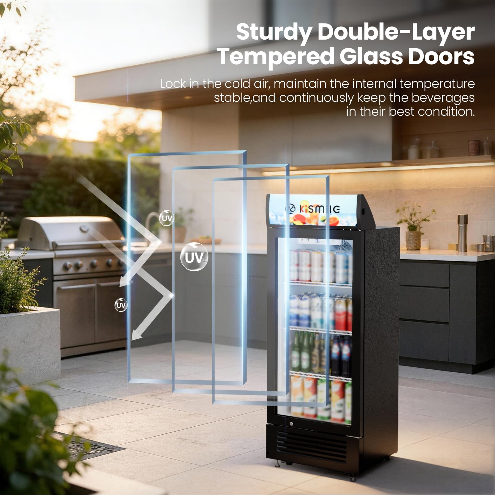 Kismile 6 Cu.Ft Commercial Refrigerator With Customizable Lightbox, Outdoor Beverage Fridge With Wheels, Lock & Key, Adjustable Shelves, Double-Tempered Glass Cooler For Bar, Restaurant Or Home on Fridge.com - View 5