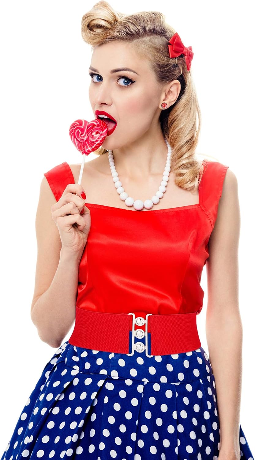 Miniatura 7 de Bufanda de disfraz de los años 50 con diseño de lunares, diadema de ojo de gato, cintura, as the pictures shown