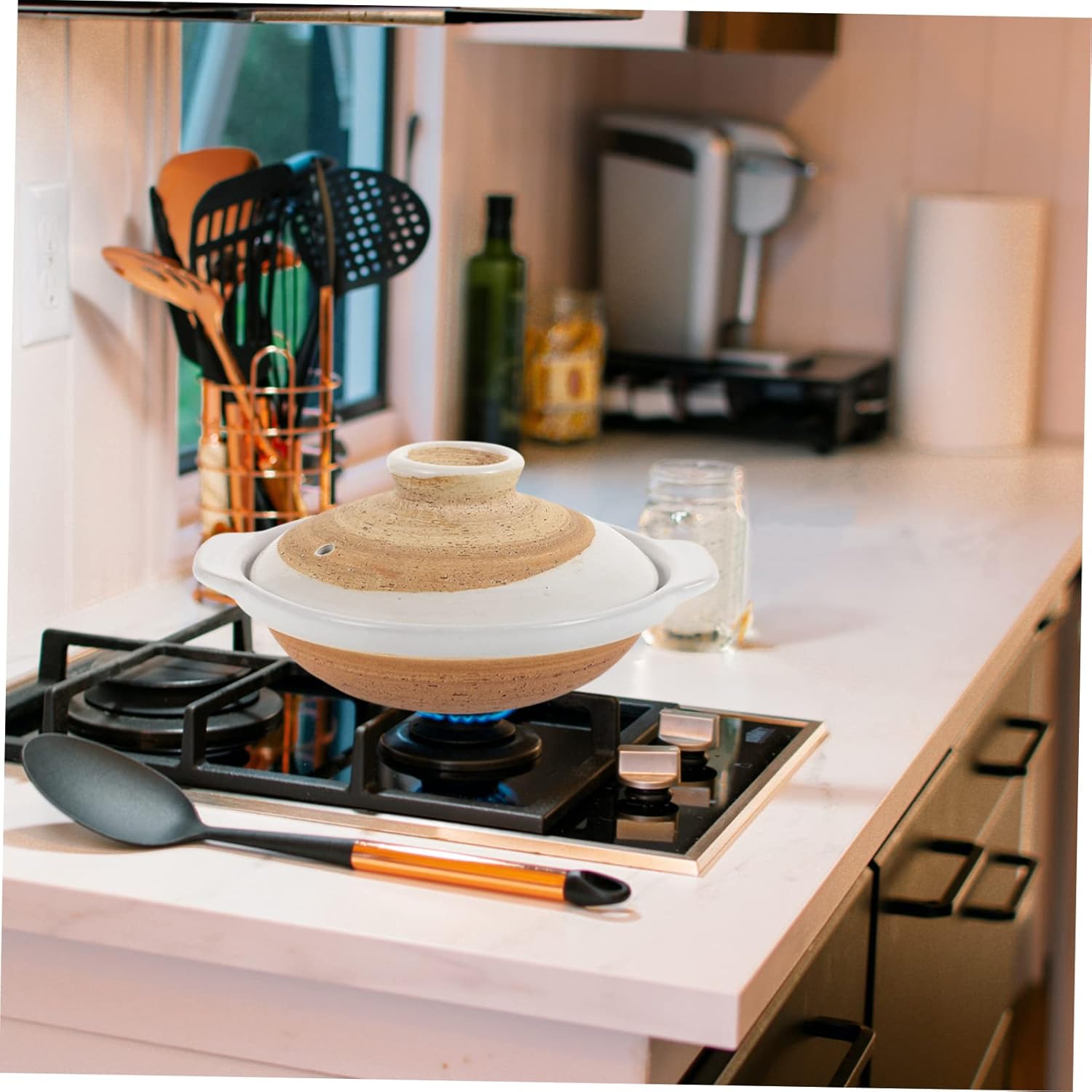 BESTOYARD Ceramic Casserole Pot Smooth Inner Wall Heat Resistant Pot for Braised Chicken Rice Soup and Stews Japanese Style Earthen Cookware for Even Heating