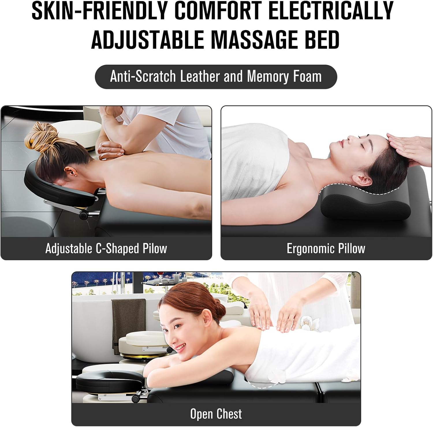 32" W x 75" L Electric Massage Table, Electric Massage Bed with Adjustable Height and Backrest for Treatment, Physical Therapy and Spa Facial Bed, 2 Motor, Hydraulic Equipment, Remote Control, Black