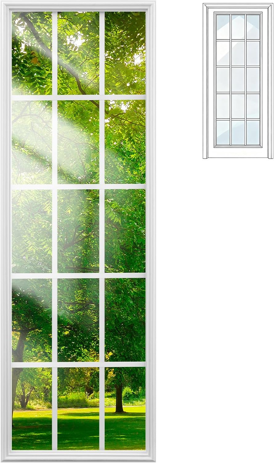 20" x 64" Entry Door Glass Insert White Exterior Front Door Frame Window Inserts Replacement Kit with Low-e Clear Glass for Home Improvement(15 Lite)