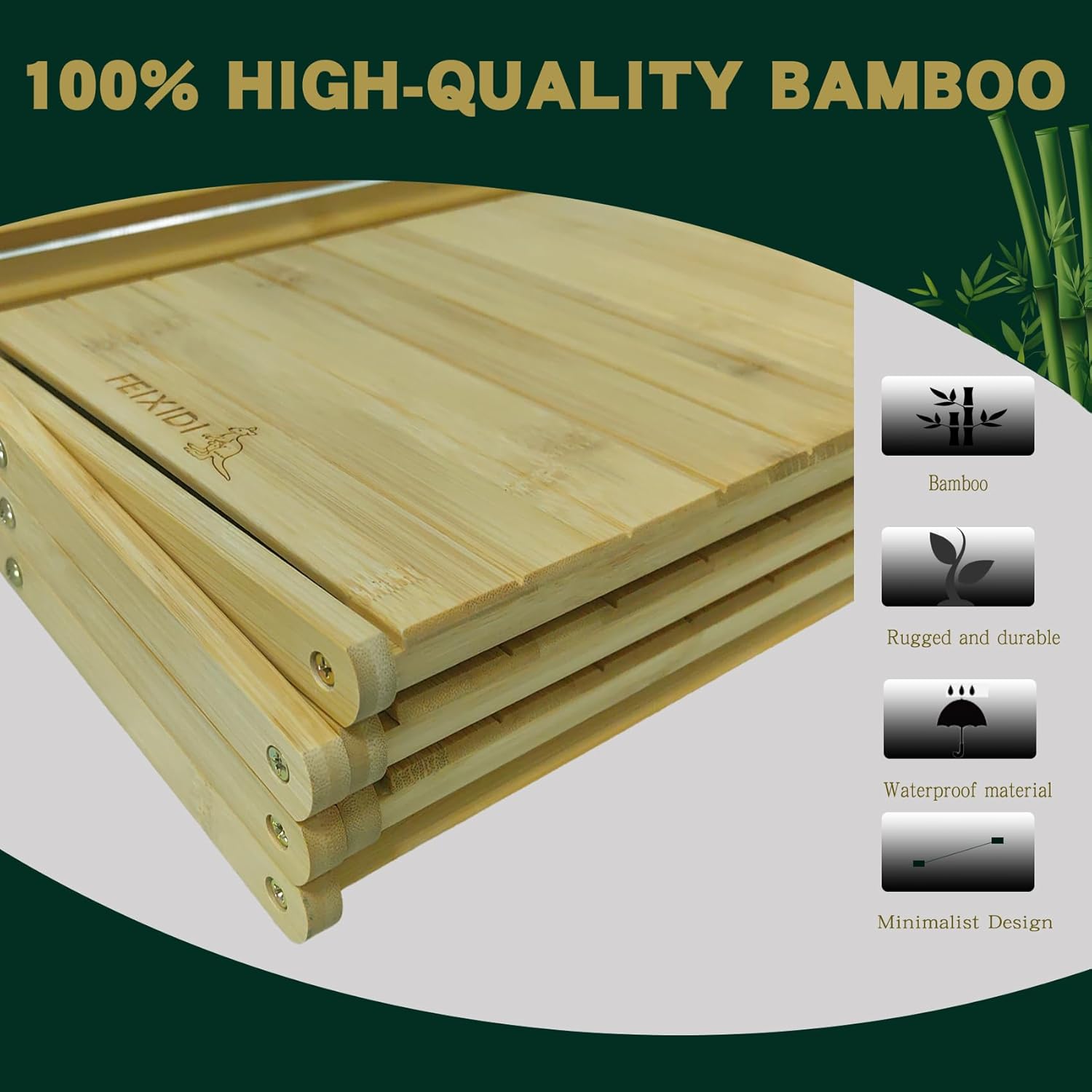 Foldable Bamboo Shelf, Folding Shoe Rack, Flower Rack, Camping Rack, No Installation Required, Portable, Space Saving, Multi-Purpose Storage Rack (Natural, 4 Tiers)