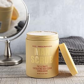 Body Prescriptions Mens Exfoliating Body Scrub - Ultimate Skin Cleansing Wash in Jar with Twist-Top Lid, For All Skin Types, 21 Ounce (Pack of 1), Sandalwood
