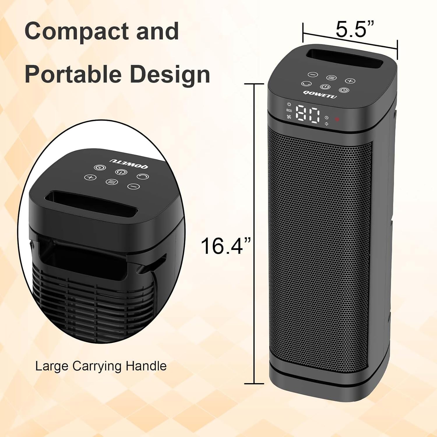 17 inches Space Heater for Indoor Use - 1500W Electric Heaters for Indoor Use with Thermostat, 70° Oscillation, 5 Modes, Remote, 12H Timer, Quiet Portable Heater for Office, Bedroom, Large Room