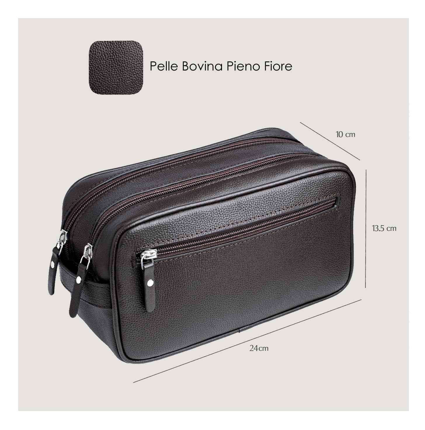 Orneli Beauty Case in Vera Pelle Pieno Fiore di Vacchetta - Doppio Scomparto - Necessaire da Viaggio per Uomo e Donna - Design Parigino - Vera Pelle
