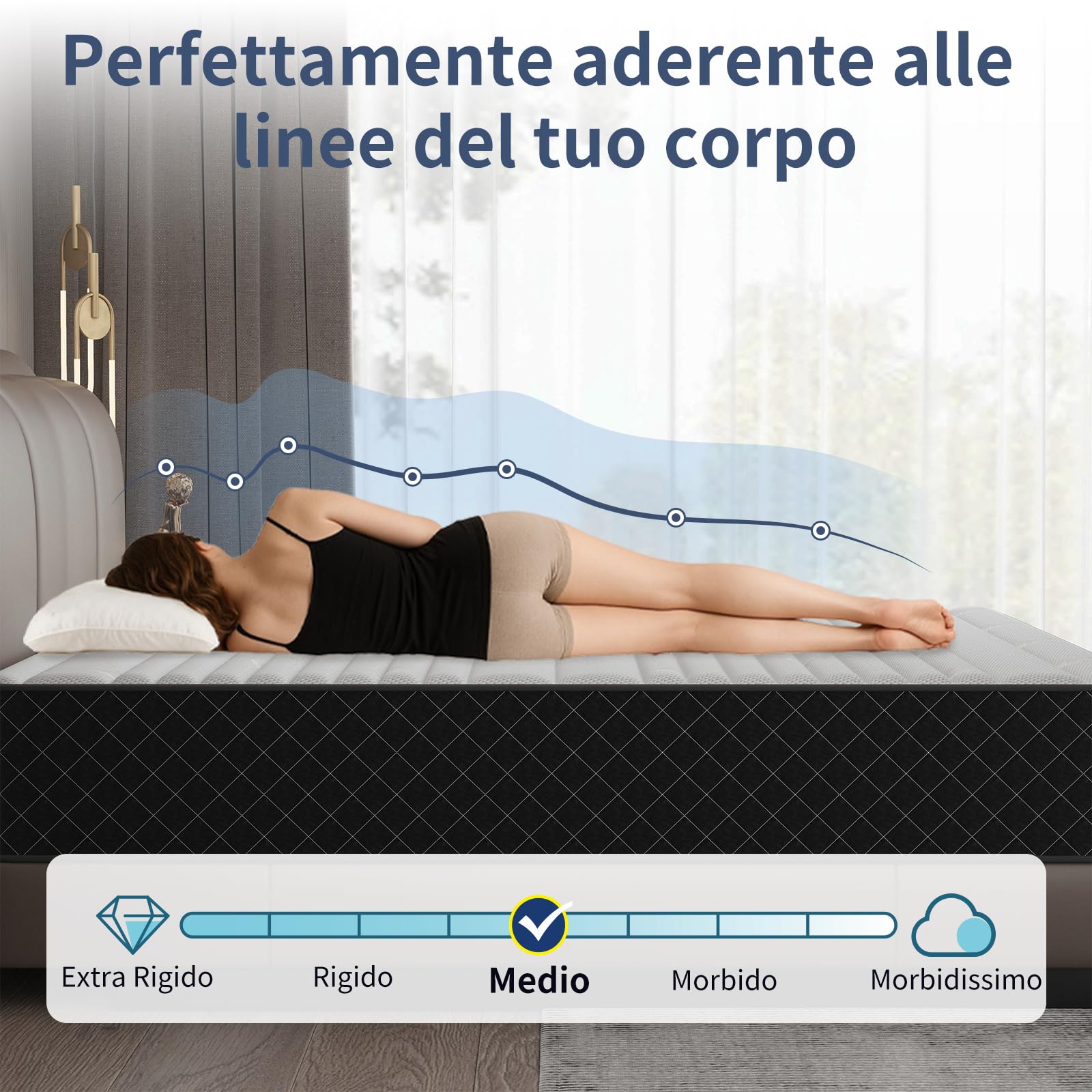 MOLPHIT Materasso 90 x 200 cm con certificazione OEKO-TEX, spessore 25 cm, materasso a molle insacchettate H3 e H4, materasso ergonomico in schiuma fredda a 7 zone, con durezza media, per supporto