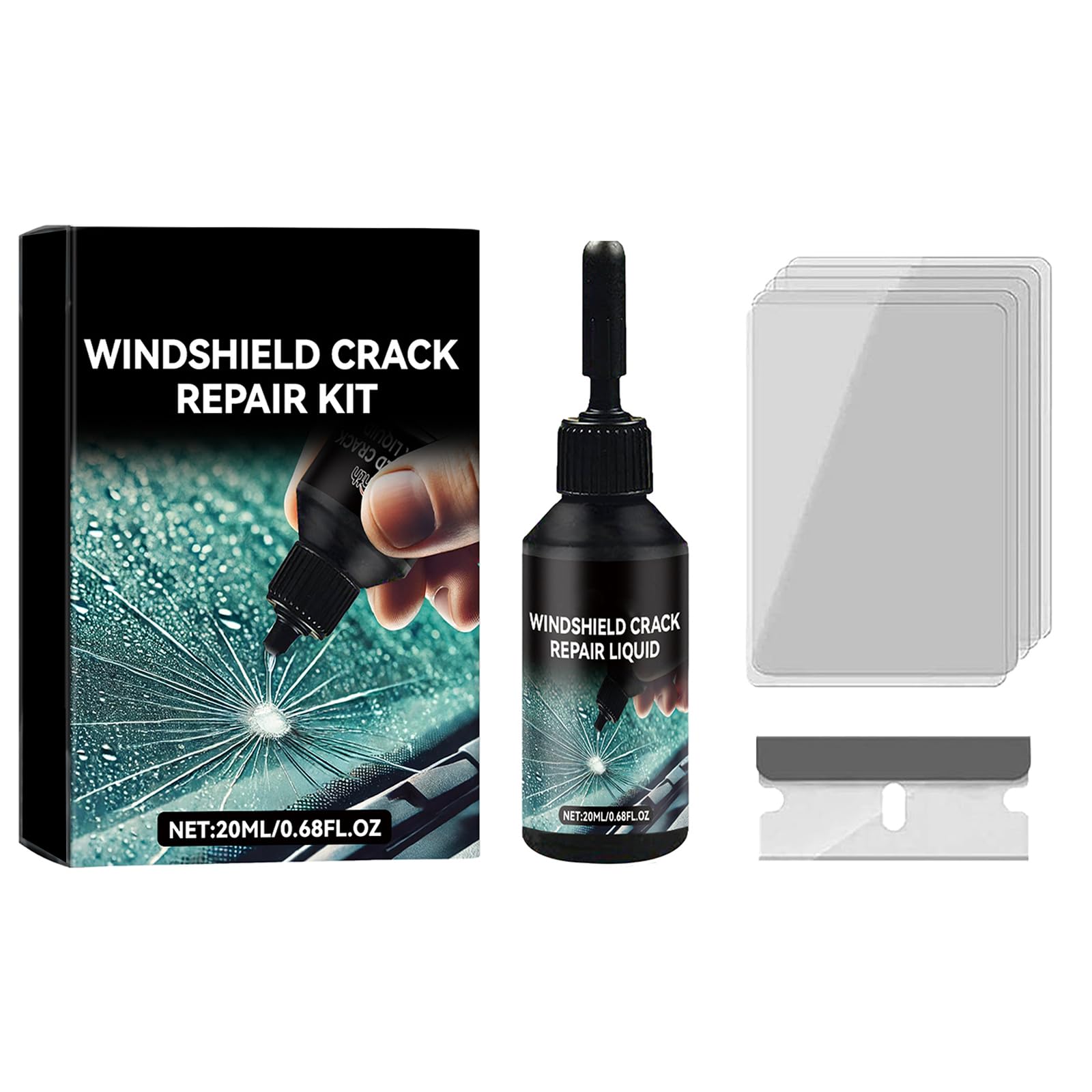 Windscreen Chip Repair Kit, Windscreen Repair Kit, Upgraded Glass Repair Kit, 5 Min Quick Glass Repair Liquid, Long-Lasting for Windscreens, Windows & Mirrors, for Most Crack Types, Pack of 1 - 2