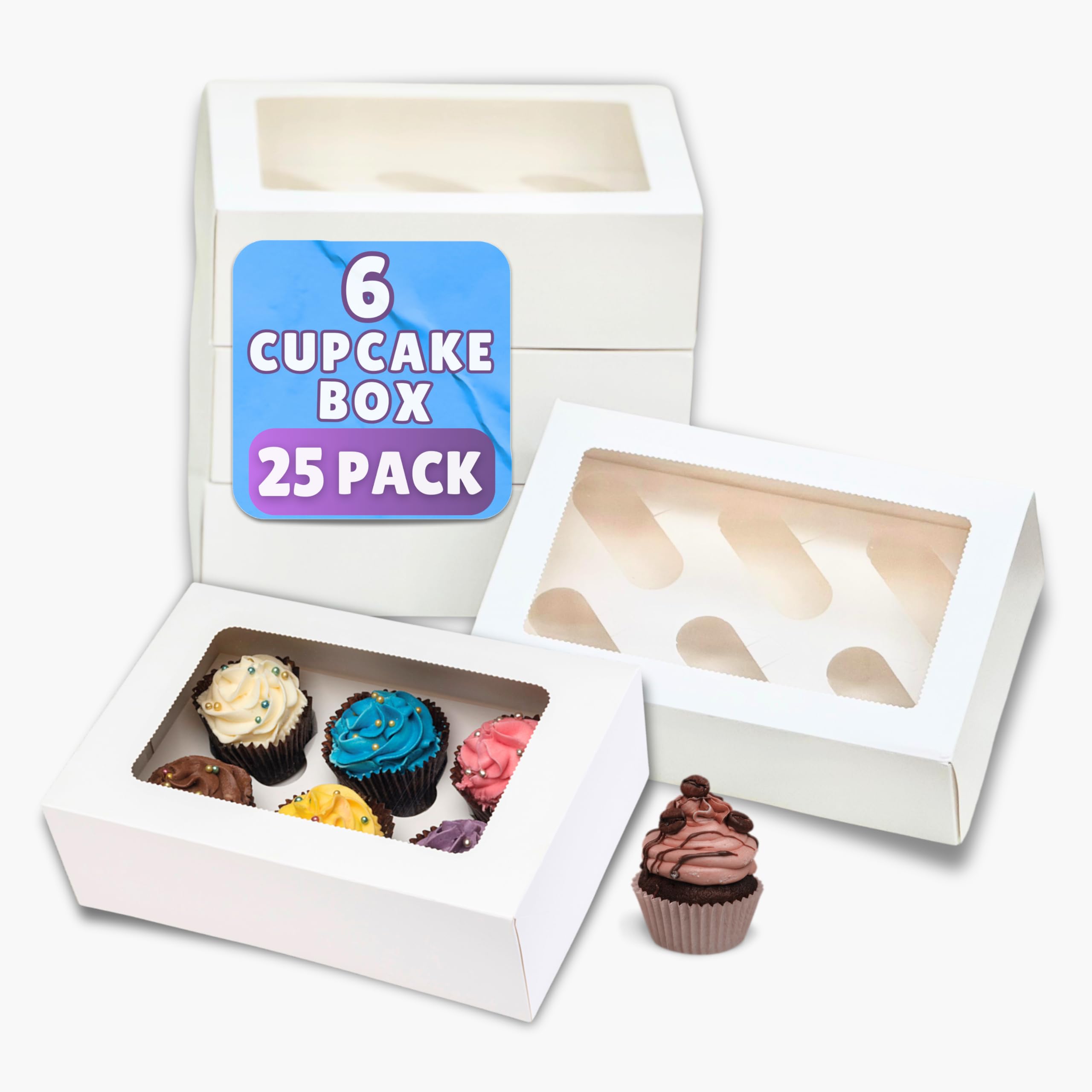 PACK N TRADE 25 Pcs cupcake boxes 6 hole, Multifunction Inserts Deep cake boxes for cupcakes