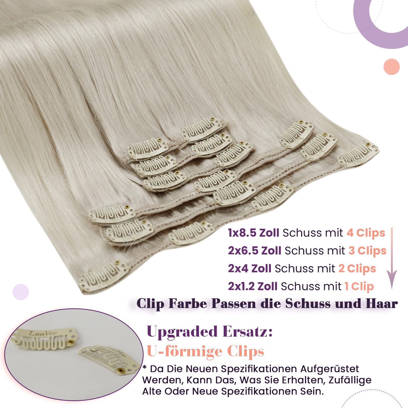 LaaVoo Clip in Extensions Echthaar Platinblond Echthaar Extensions Clip Doppelt Tressen Haarverlängerung Echthaar Clip in Extensions Remy Human Hair Glatt Full Head #60 50cm 7PCS 105g