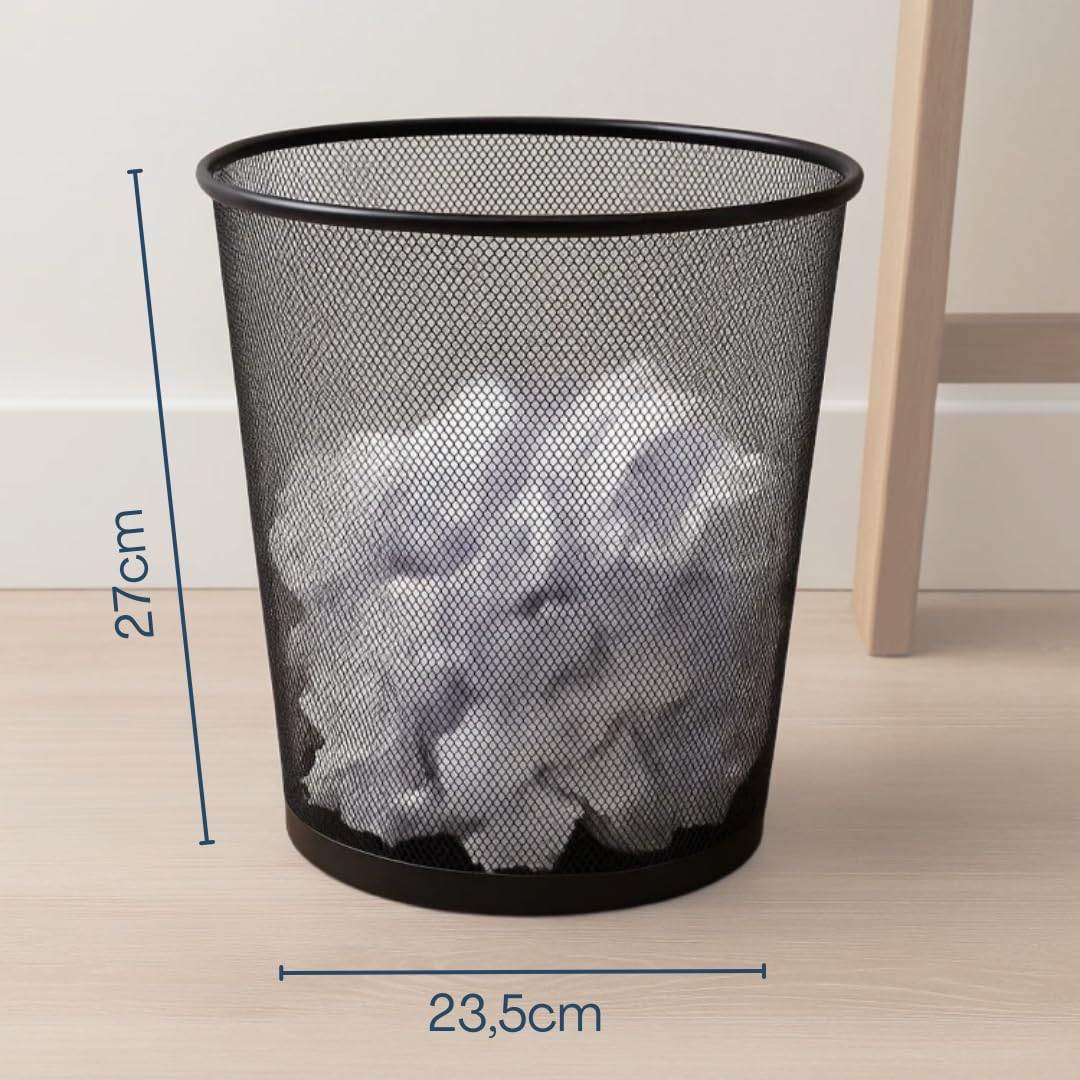 Generico Cestino Gettacarte in Metallo a Rete 19L – Pattumiera da Ufficio 24x27 cm – Nero – Struttura Robusta, Traspirante e Antiruggine – Ideale per Casa, Studio e Ufficio