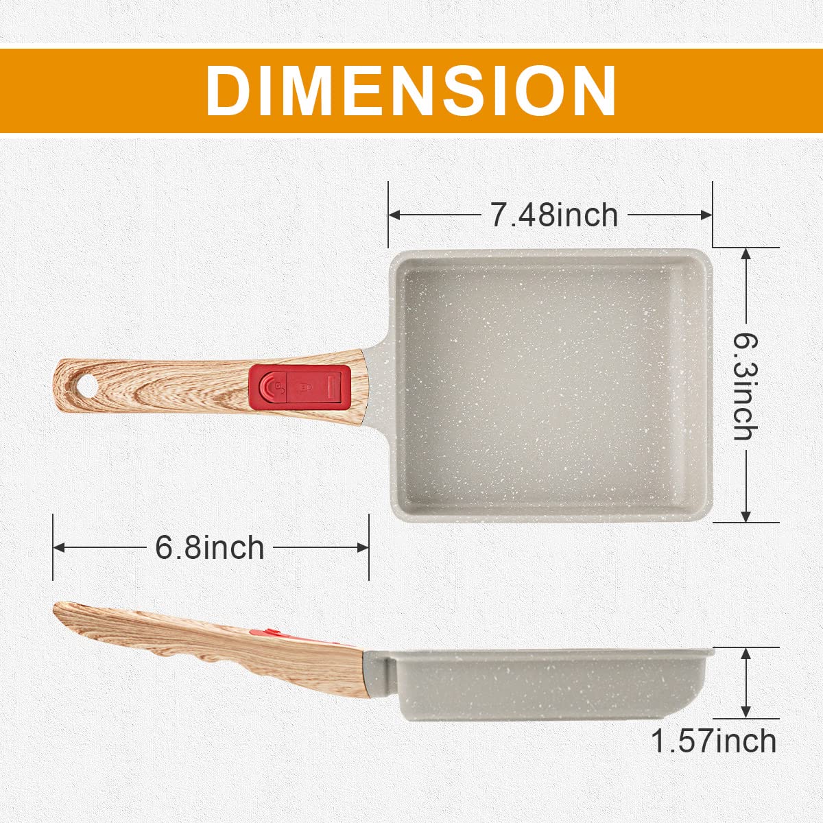 AIKENBBKK Tamagoyaki Pan, grote Japanse omletpan, antiaanbaklaag met afneembare handgreep, 23 x 21 cm, ovenvast (wit
