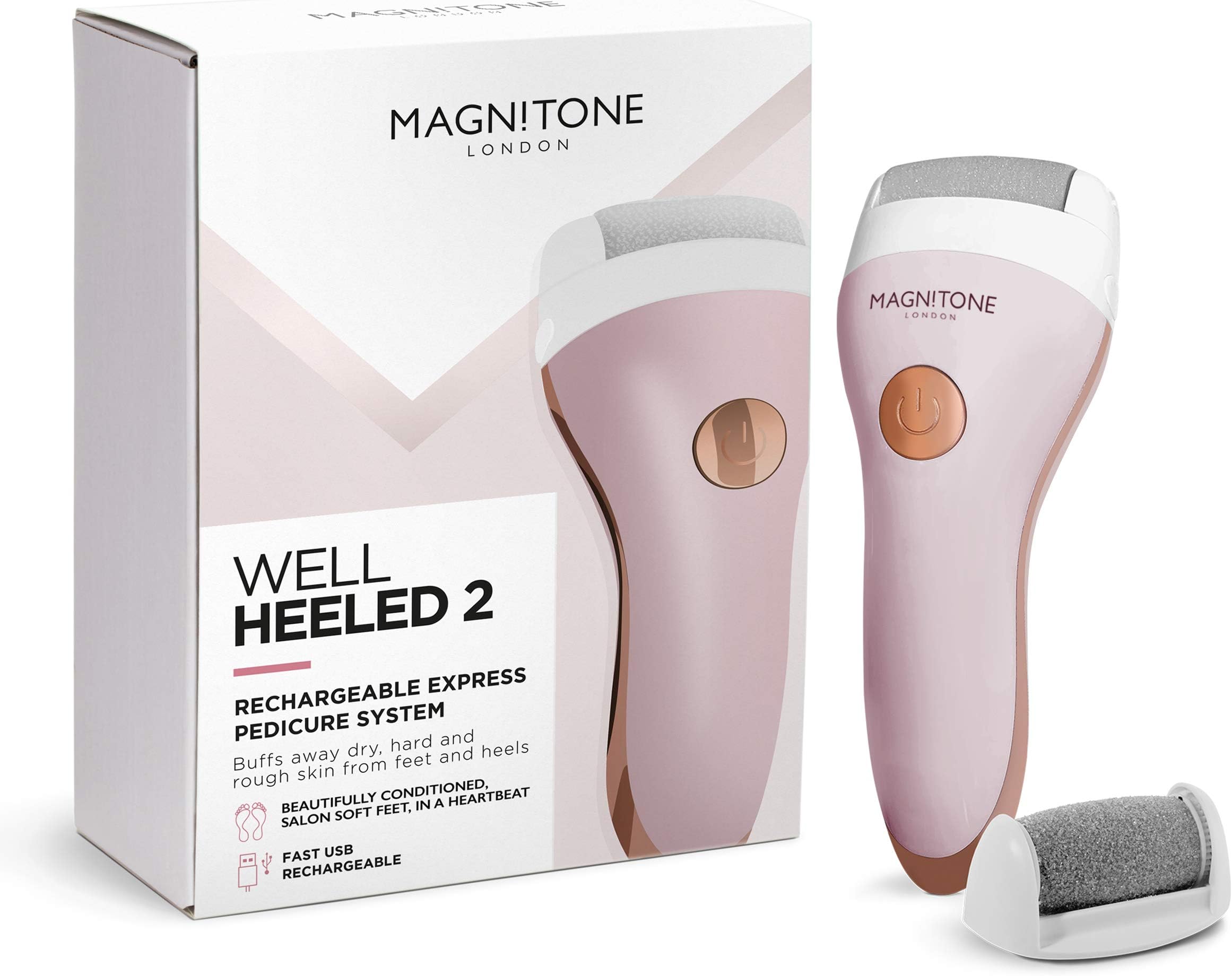 Magnitone Well Heeled 2 Rechargeable Express Pedicure System Electric Hard Skin Remover, Pink, 1 count