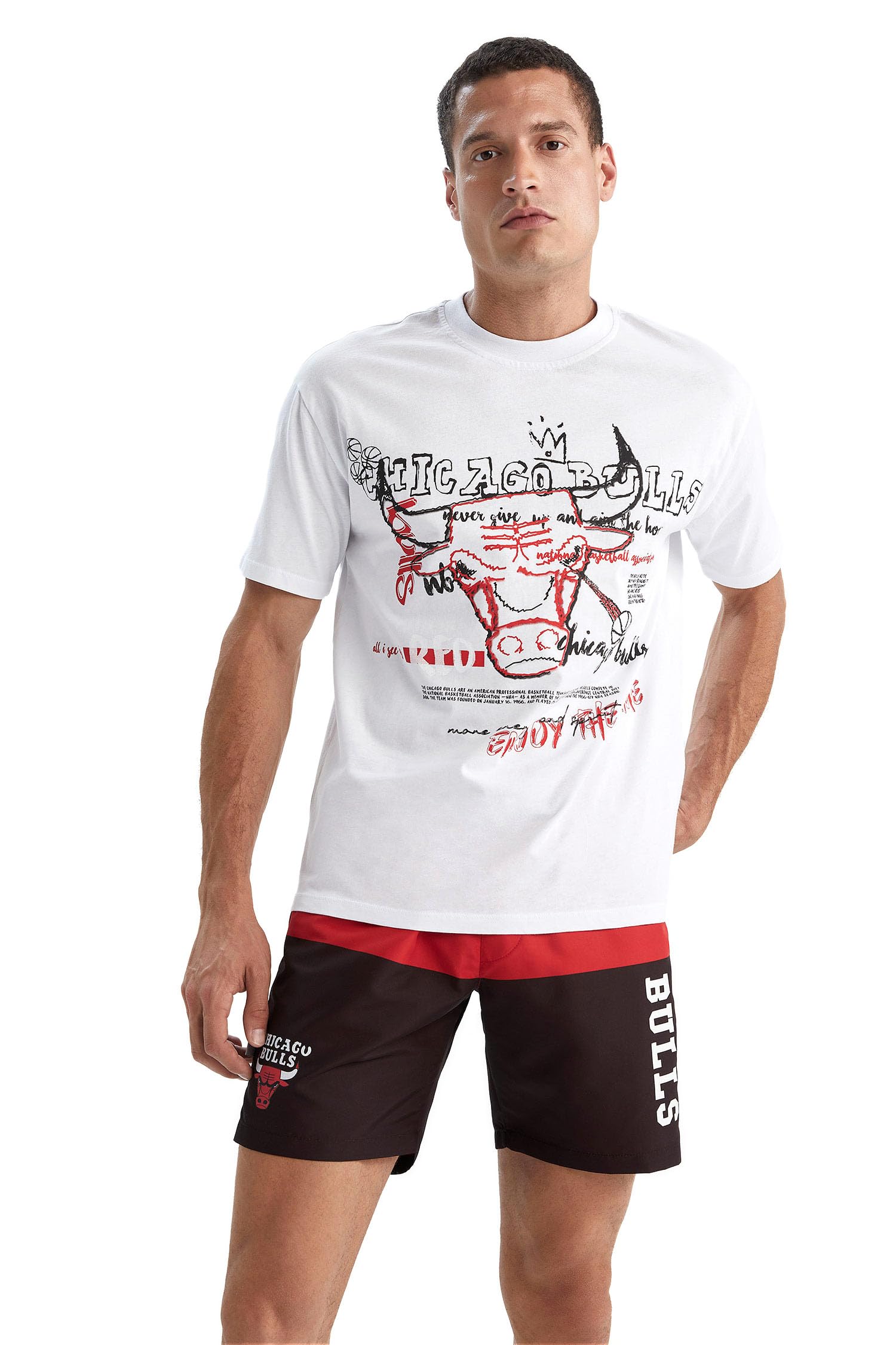 Erkek DeFactoFit NBA Chicago Bulls Boxy Fit %100 Pamuk Tişört