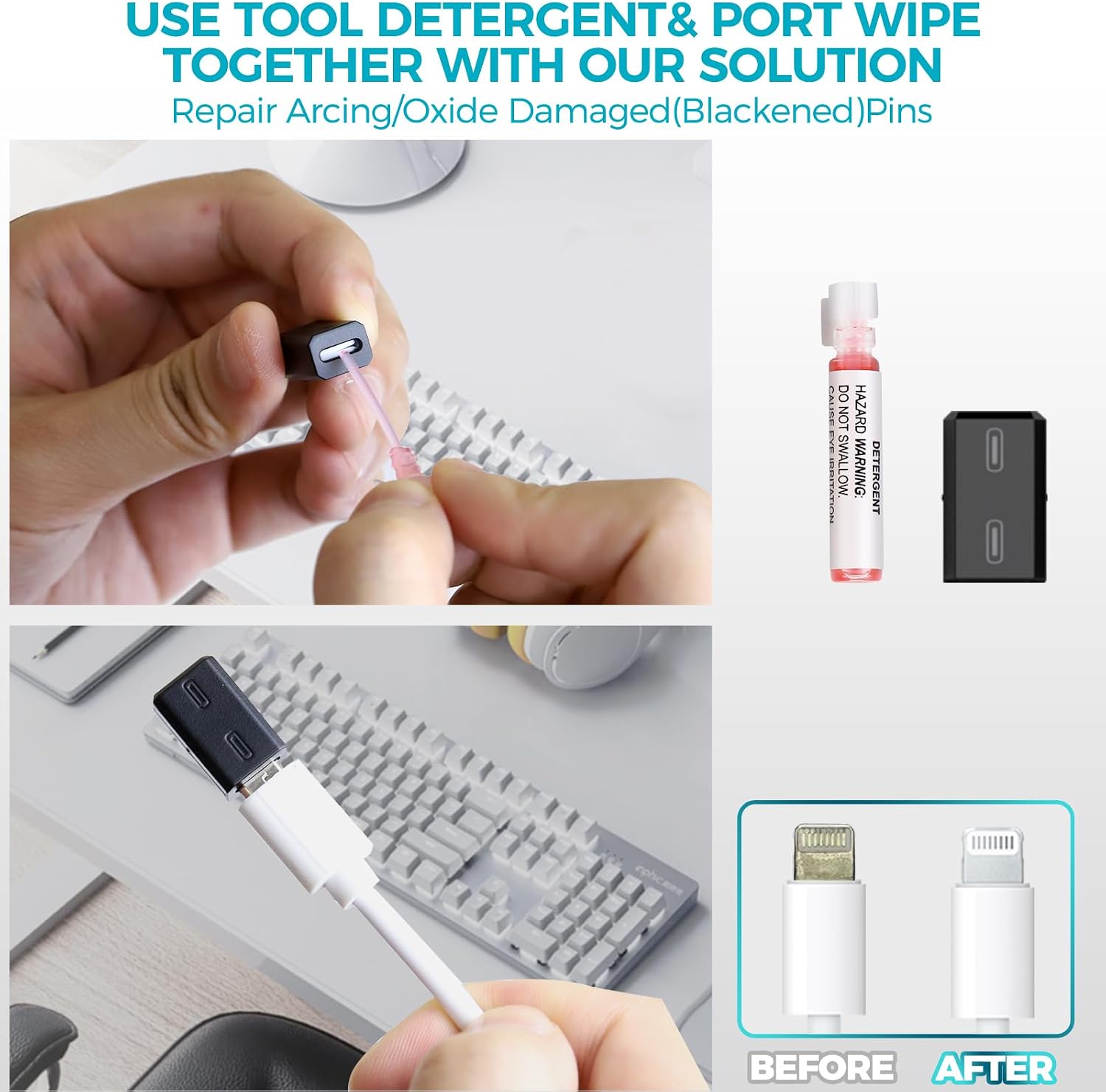 Charging Port Cleaning Tool for iPhone, JiaTeums Cleaning and Repair Kit for iPhone and Airpod,Cell Phone,Laptop PC USB C Type C Charging Slot and Lightning Data Cable (Black)