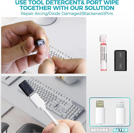 Charging Port Cleaner and Repair Kits for Mobile Phone(Black) | 4*Dust Plugs,Multi-Clean Tools for iPhone and Airpod,USB C Type C Charging Slot and Lightning Cable,iPad Connector,Speaker