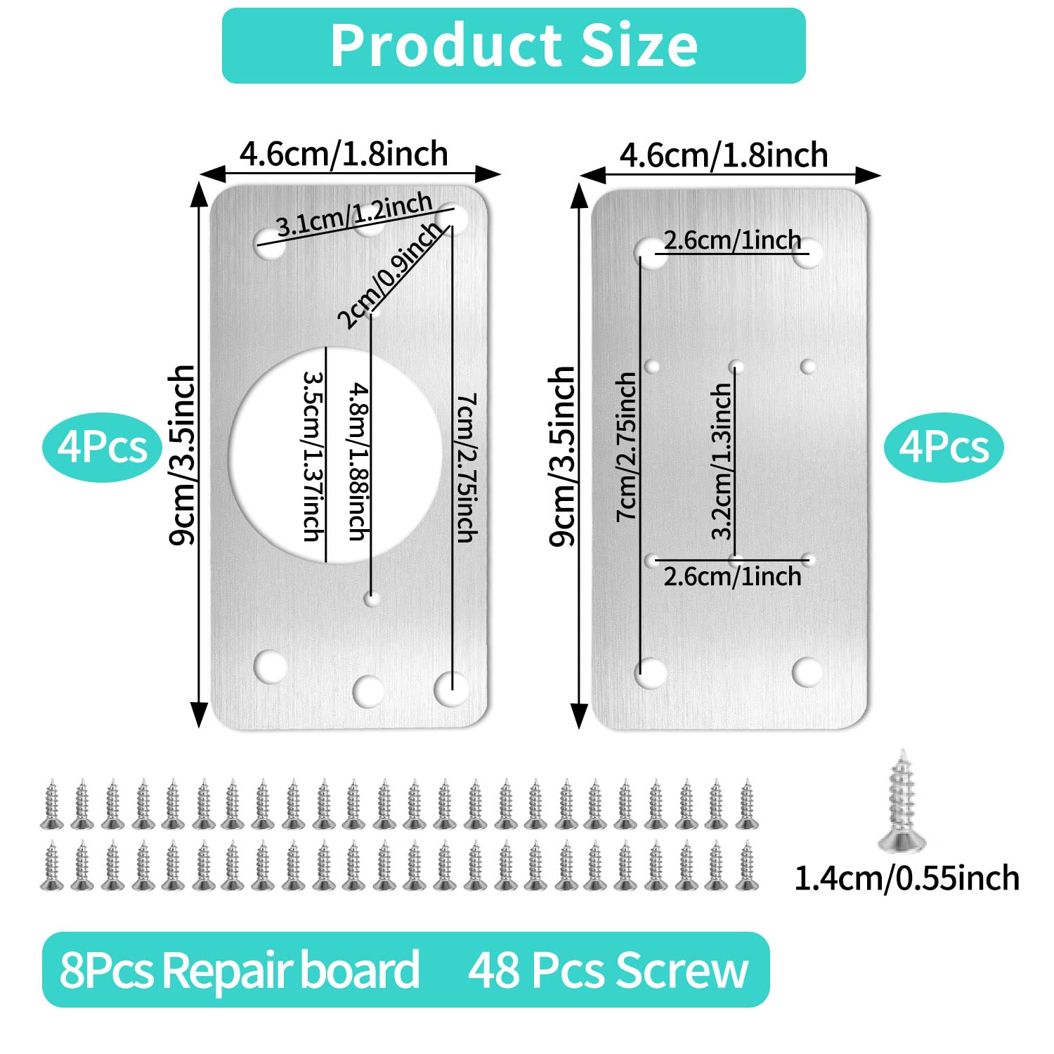 Placa Reparación Bisagra Placas Reparación de Bisagras Armario Placa de Reparación de Bisagras Acero Inoxidable con 48 Tornillos para Muebles de Madera Cocina Armarios Muebles 8 Piezas