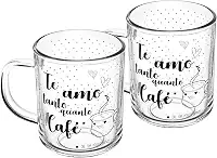 LYOR - Conjunto 2 Canecas em Vidro para Café com Frase ''Te Amo'' - Capacidade 220ml
