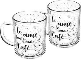 LYOR - Conjunto 2 Canecas em Vidro para Café com Frase ''Te Amo'' - Capacidade 220ml