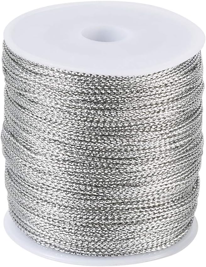 KISSITTY 54.6 Yards/roll Silver Metallic Cord Tinsel String Craft Making Cord 2mm for Ornament Hanging Decorating Gift Wrapping Crafting image 4