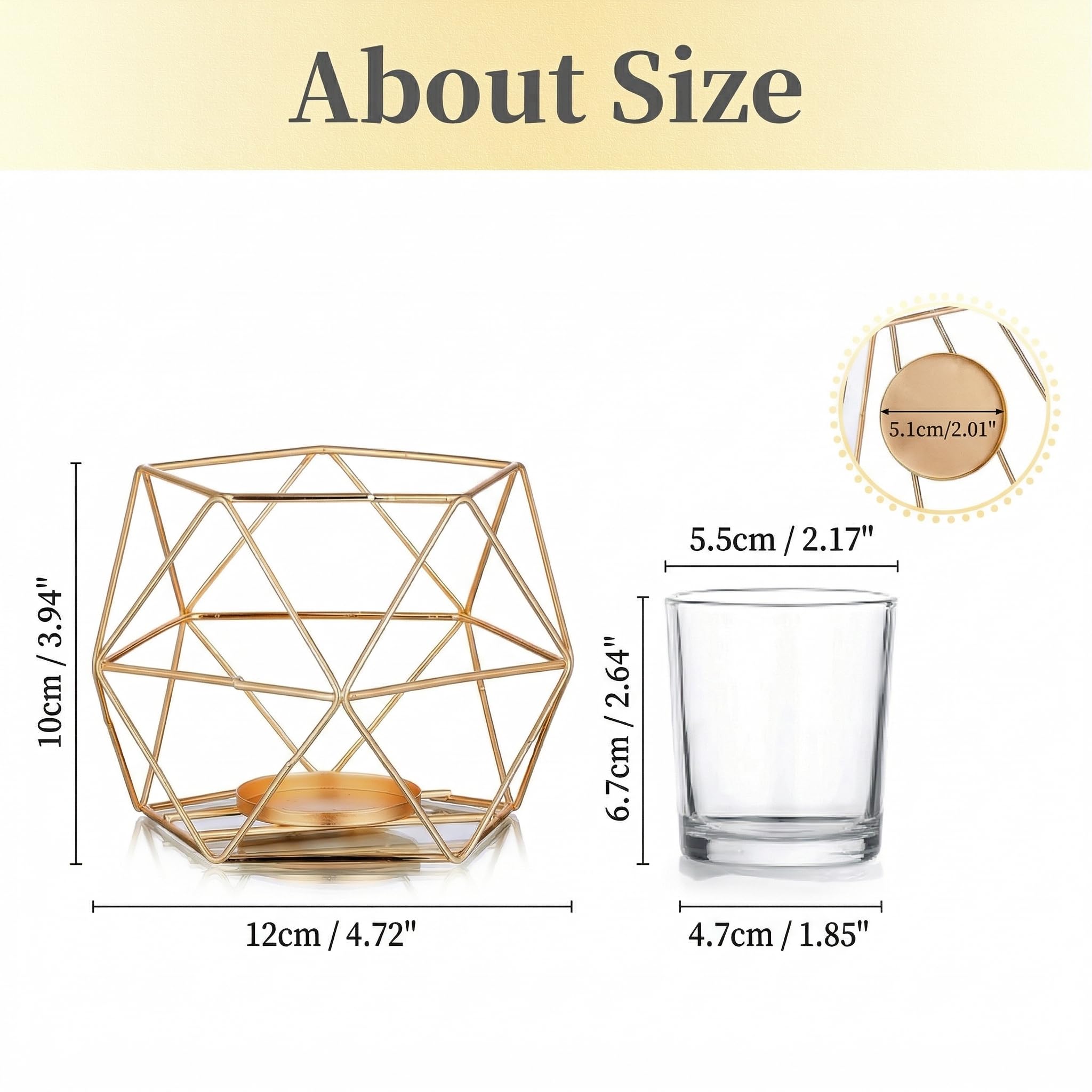 Hewory 12er Set Gold Teelichthalter Glas Modern Kerzenhalter für Teelicht | Geometrische Form, Dickes Premium-Glas, Windlicht Metall für Hochzeit Deko Wohnzimmer Wohnung, Vielseitige Teelichtgläser