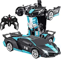 Carrinho de Controle Remoto que Transforma em Robô, Carro RC 2.4Ghz Anti-Interferência com Transformação em Um Toque & Modo Demonstração, Derrapagem em 360° (Azul)