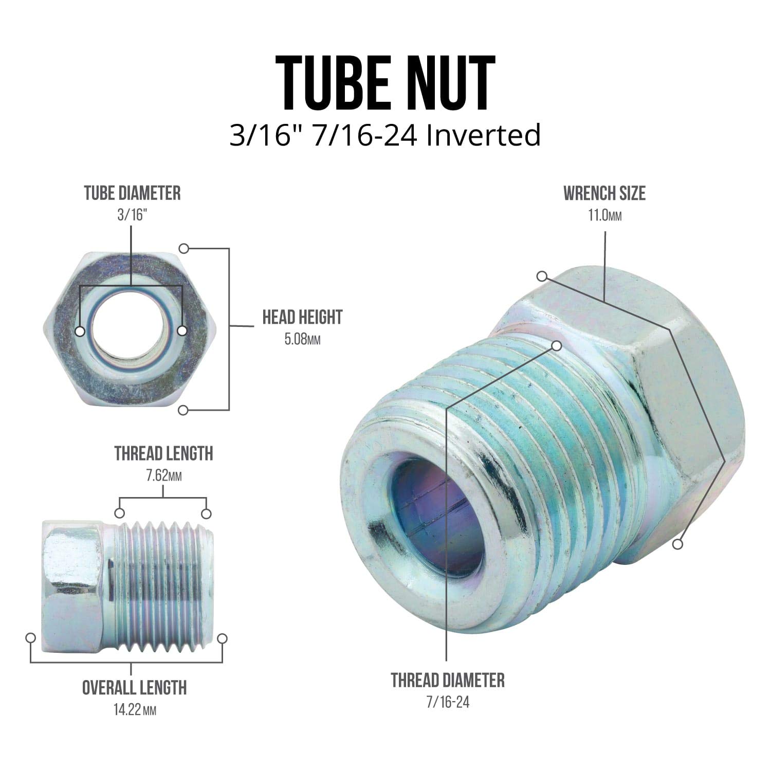 Reparación Precisa De Frenos: Tuerca De Tubo 3/16 X 7/16-24 (Edelmann) – Acampanada Invertida – Resistente A Óxido